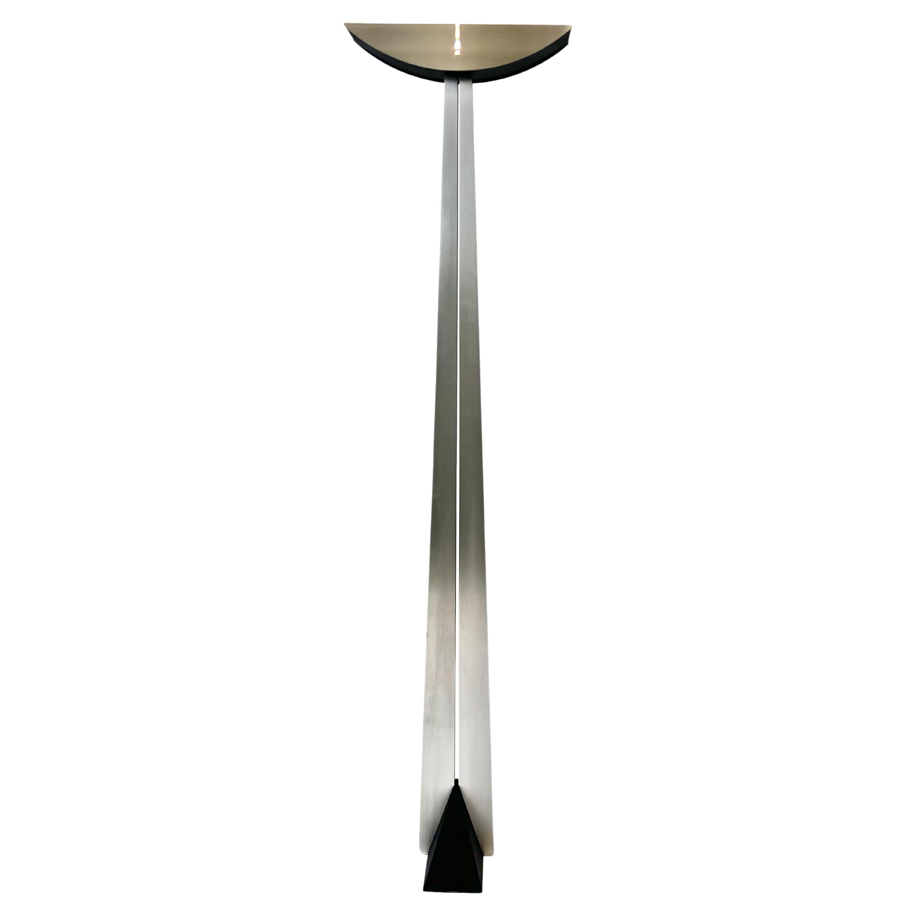 Brush Stainless Steel Torchiere Floor Lamp by Robert Sonneman for George Kovacs