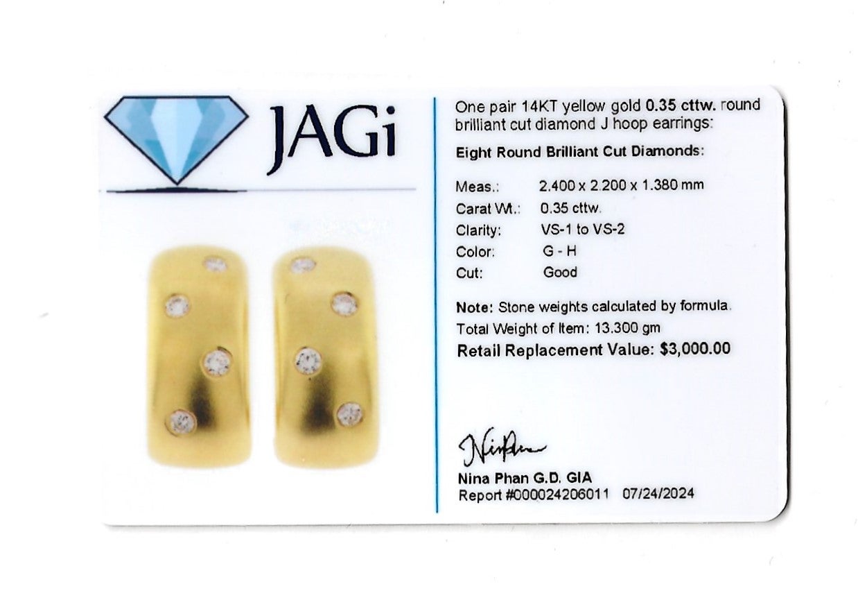 Boucles d'oreilles Omega en or jaune 14 carats brossé et diamants ronds en J en vente 3