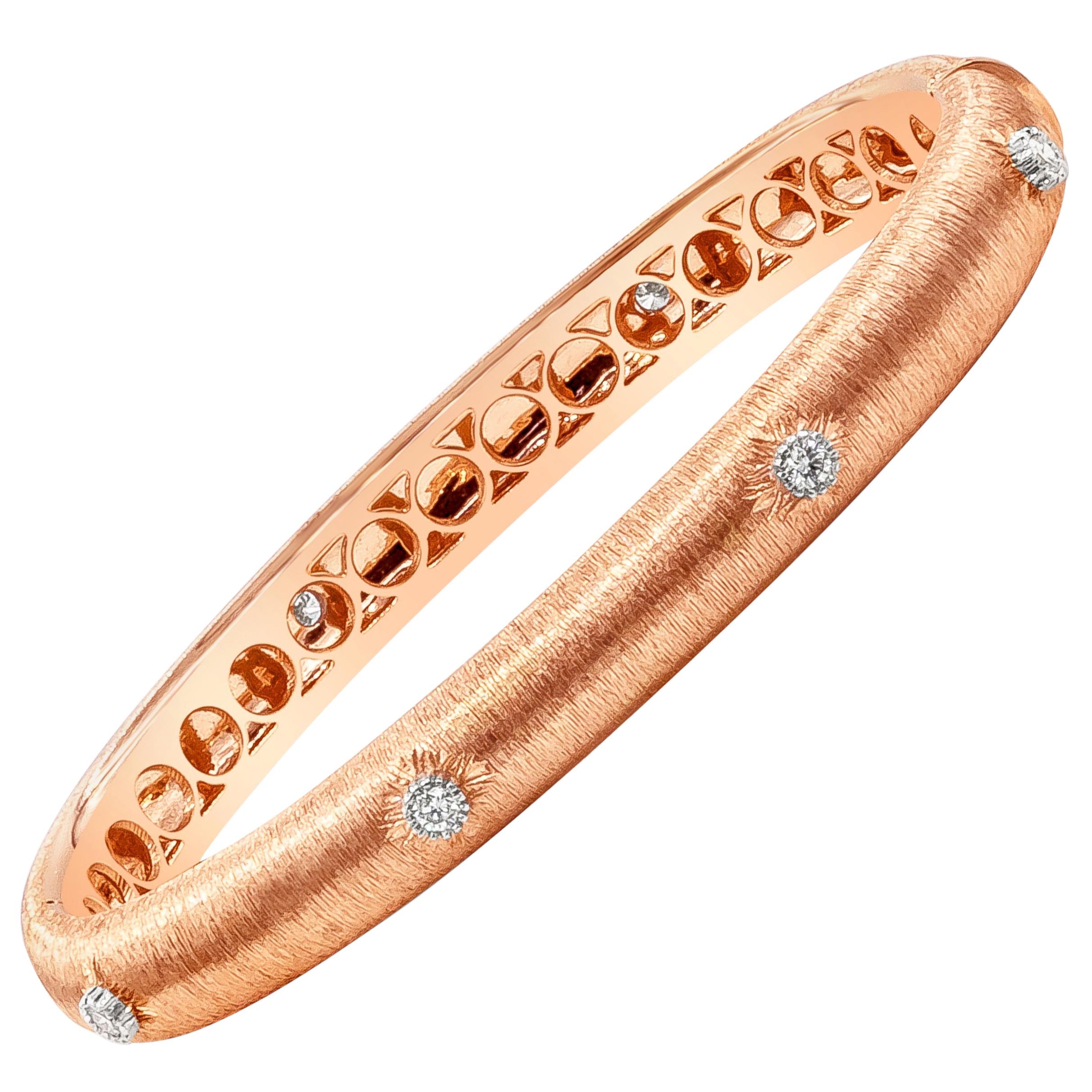 Pavé Set Diamond Bangle Bracelet in 18 Karat Rose Gold For Sale (Free
