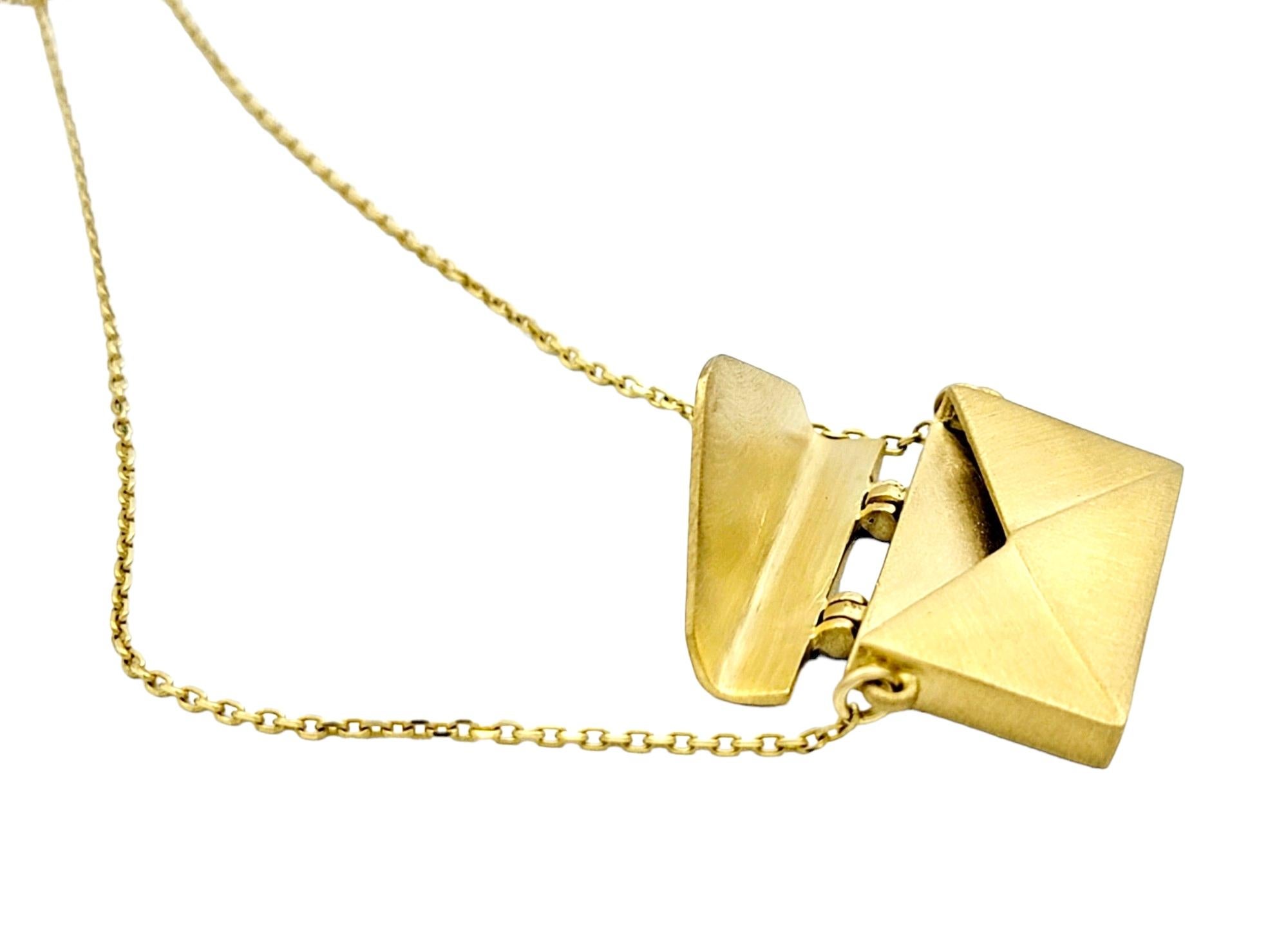Contemporary Brushed 18 Karat Yellow Gold Articulated Envelope Pendant Necklace