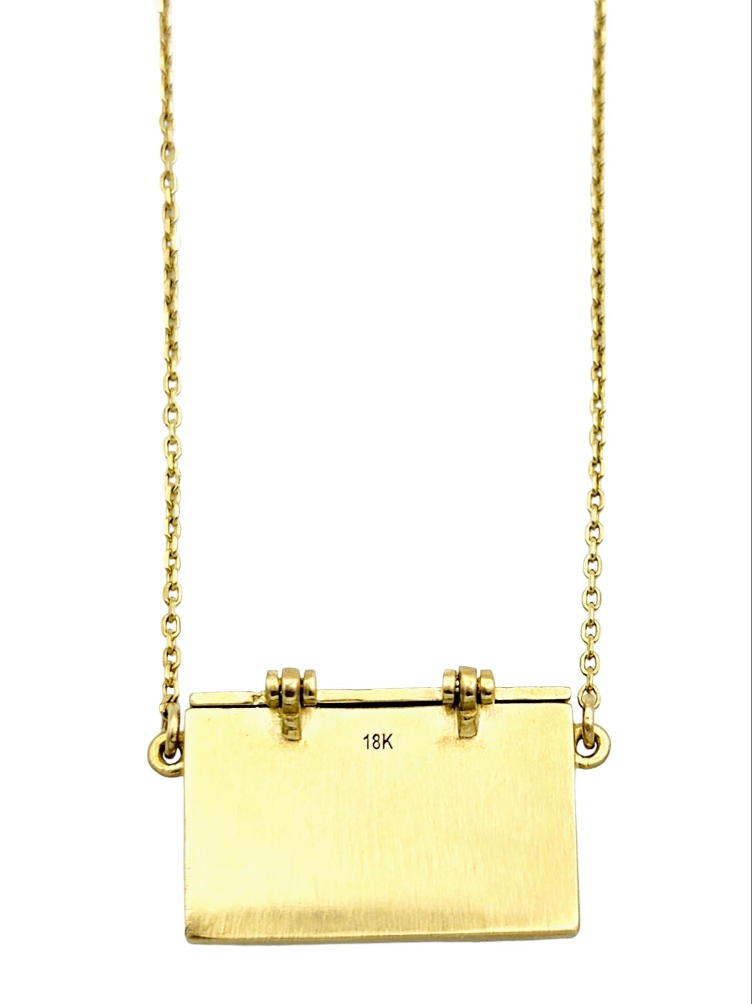Brushed 18 Karat Yellow Gold Articulated Envelope Pendant Necklace In Good Condition In Scottsdale, AZ