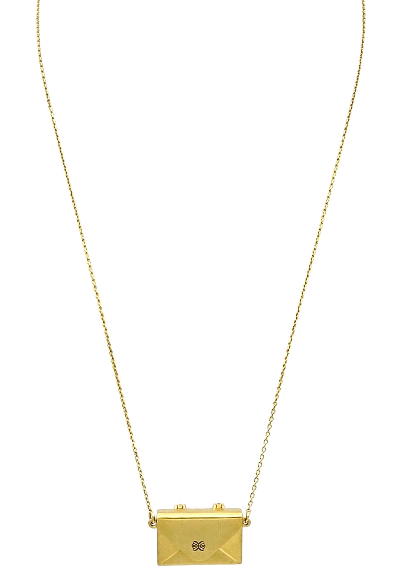 Women's Brushed 18 Karat Yellow Gold Articulated Envelope Pendant Necklace