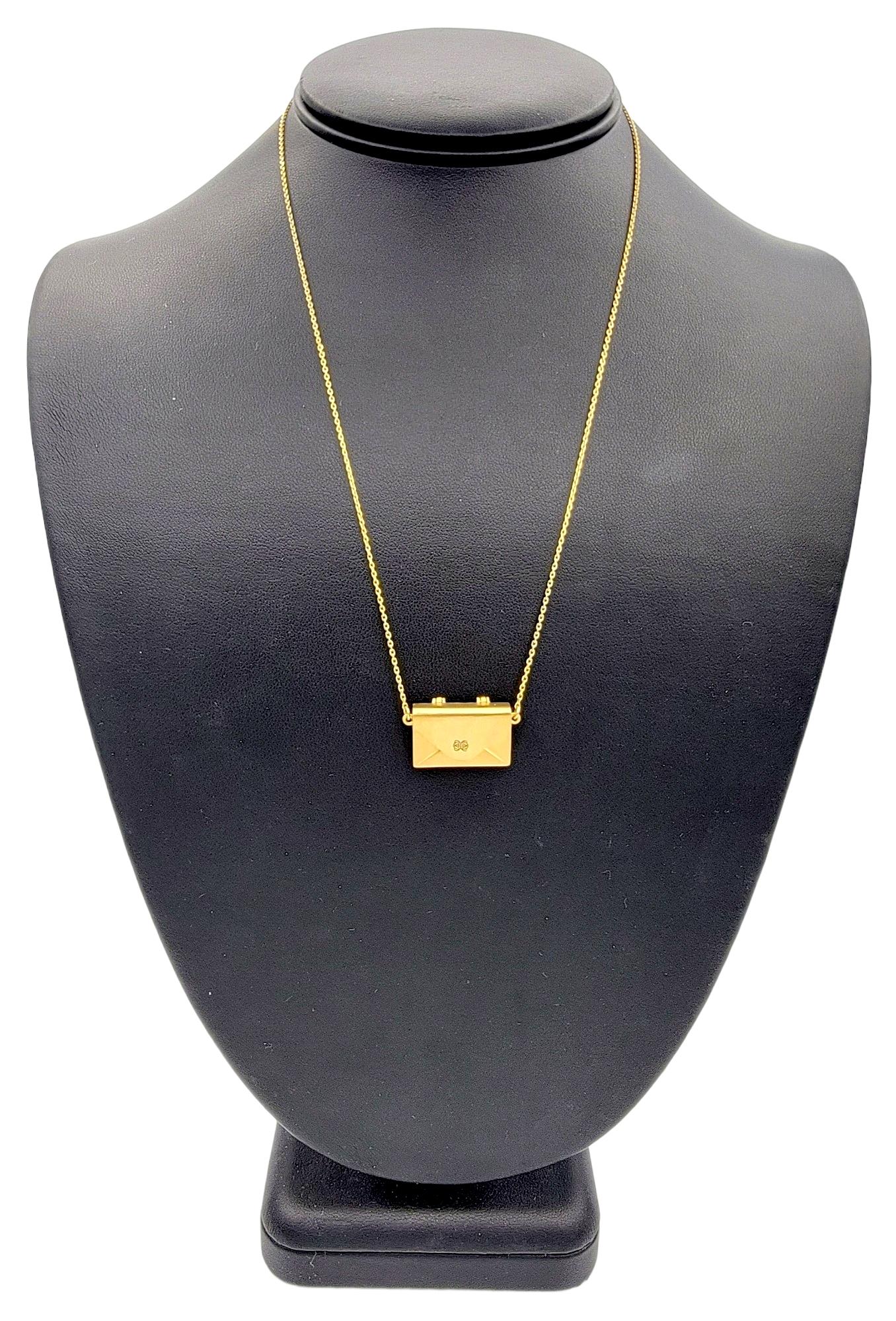 Brushed 18 Karat Yellow Gold Articulated Envelope Pendant Necklace 1