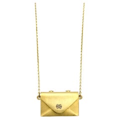 Vintage Brushed 18 Karat Yellow Gold Articulated Envelope Pendant Necklace 