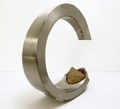 Mid-Century Modern Brushed Aluminum and Amethyst Arc Sculpture