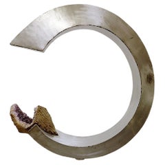 Brushed Aluminum and Amethyst Arc Sculpture
