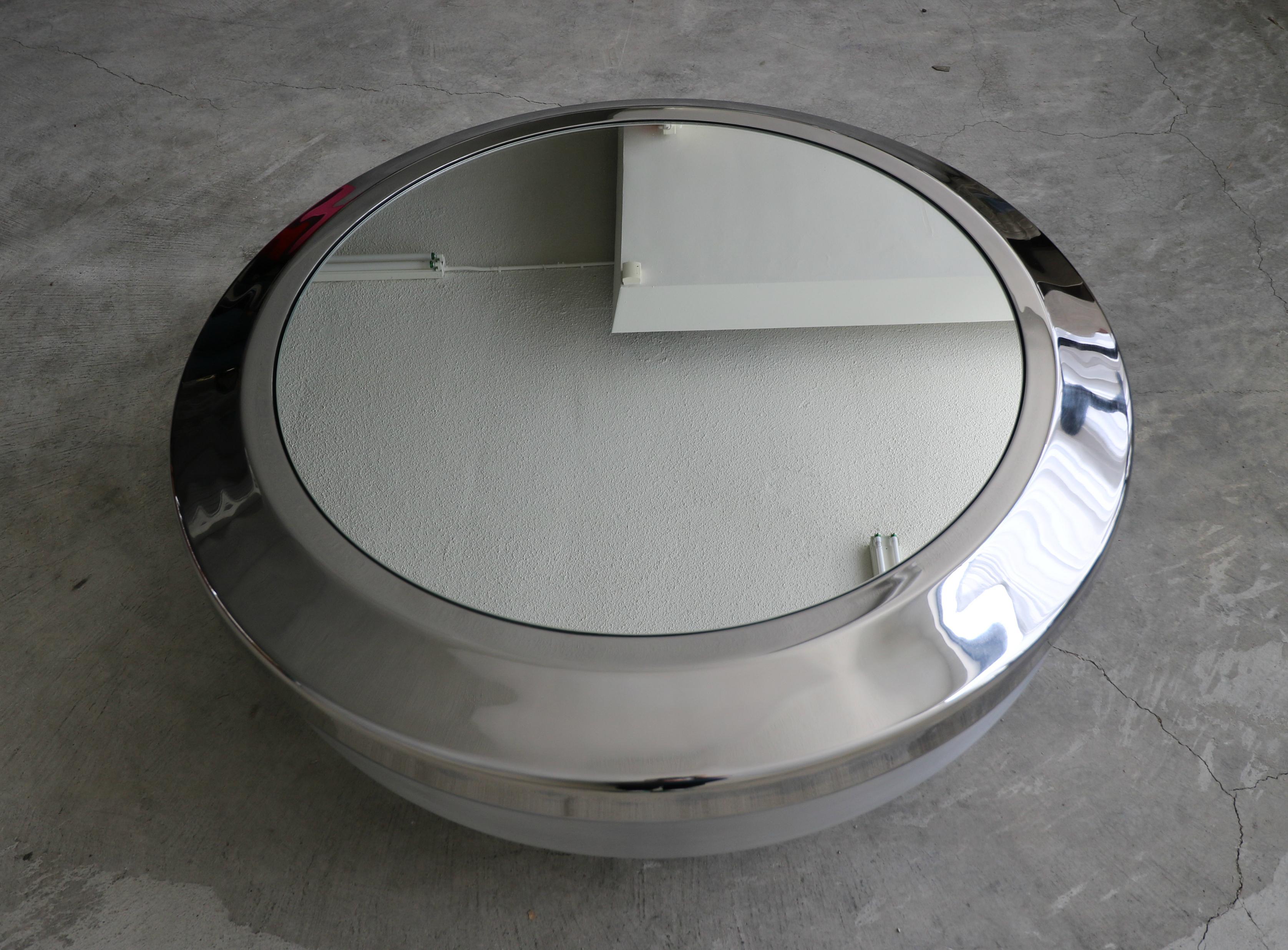 20th Century Brushed Aluminum and Chrome Drum Coffee Table by Gary Neville - 2 AVAILABLE For Sale