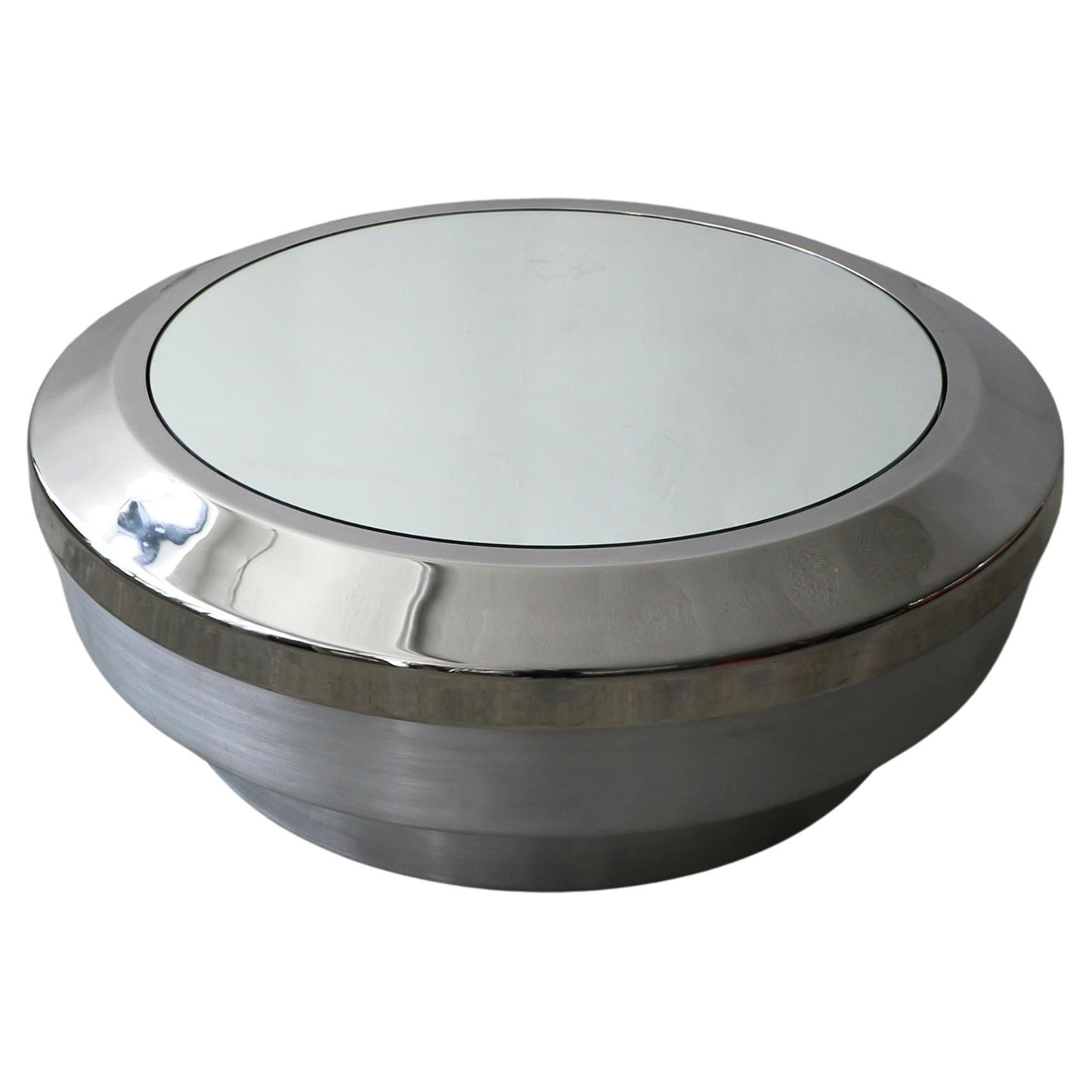 Brushed Aluminum and Chrome Drum Coffee Table by Gary Neville - 2 AVAILABLE For Sale