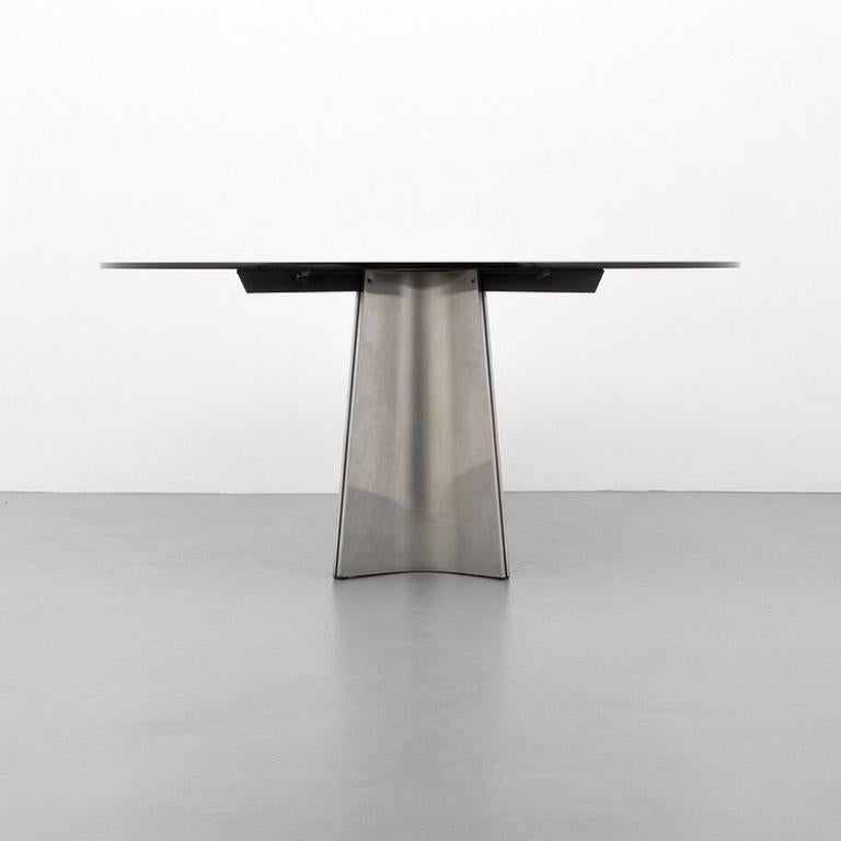 Italian Brushed Aluminum and Glass Dining Table by Luigi Saccardo for Arrmet, 1970s