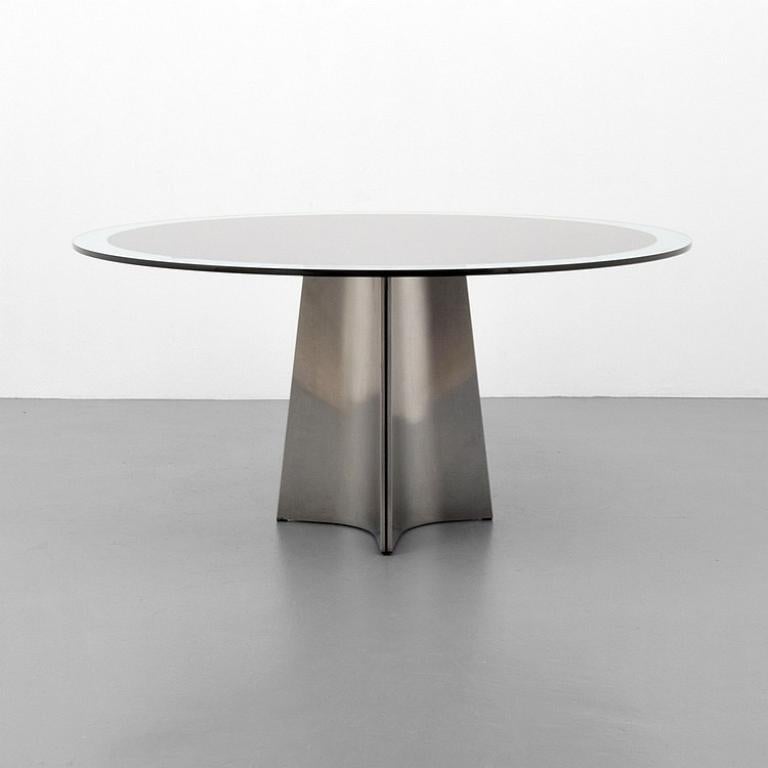 Brushed Aluminum and Glass Dining Table by Luigi Saccardo for Arrmet, 1970s In Good Condition In Geneva, CH
