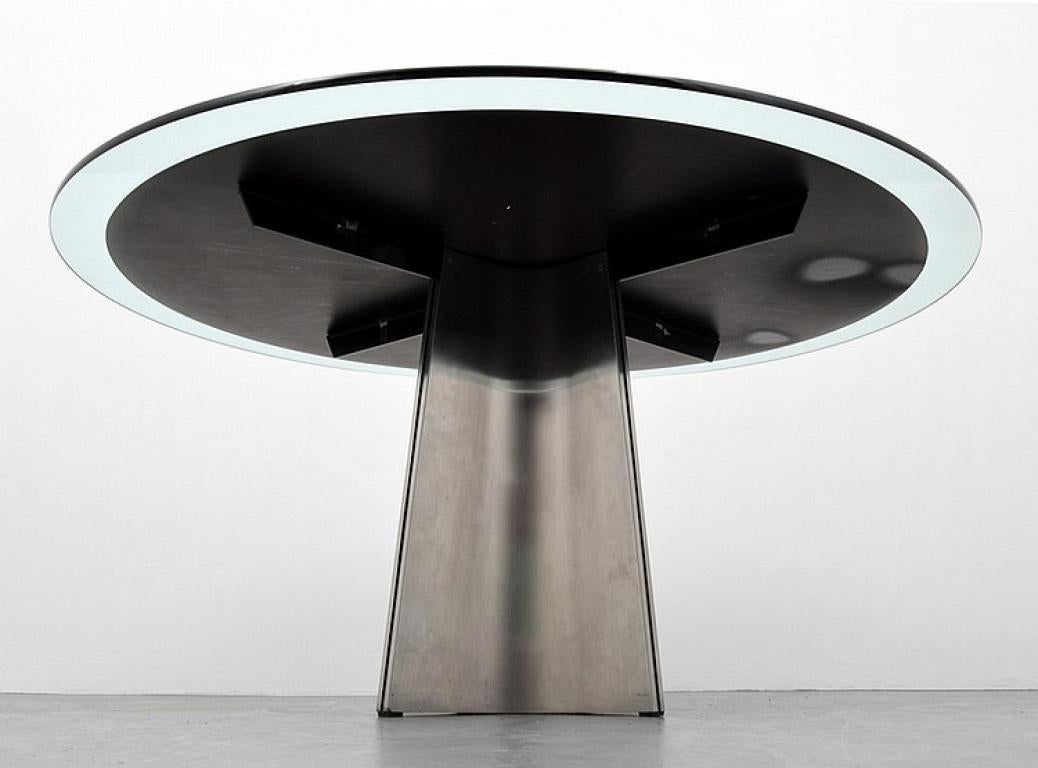Late 20th Century Brushed Aluminum and Glass Dining Table by Luigi Saccardo for Arrmet, 1970s