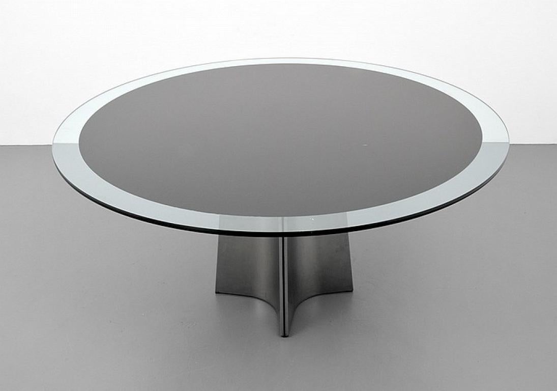 Brushed Aluminum and Glass Dining Table by Luigi Saccardo for Arrmet, 1970s 1