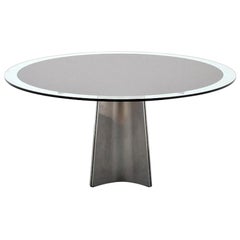 Brushed Aluminum and Glass Dining Table by Luigi Saccardo for Arrmet, 1970s