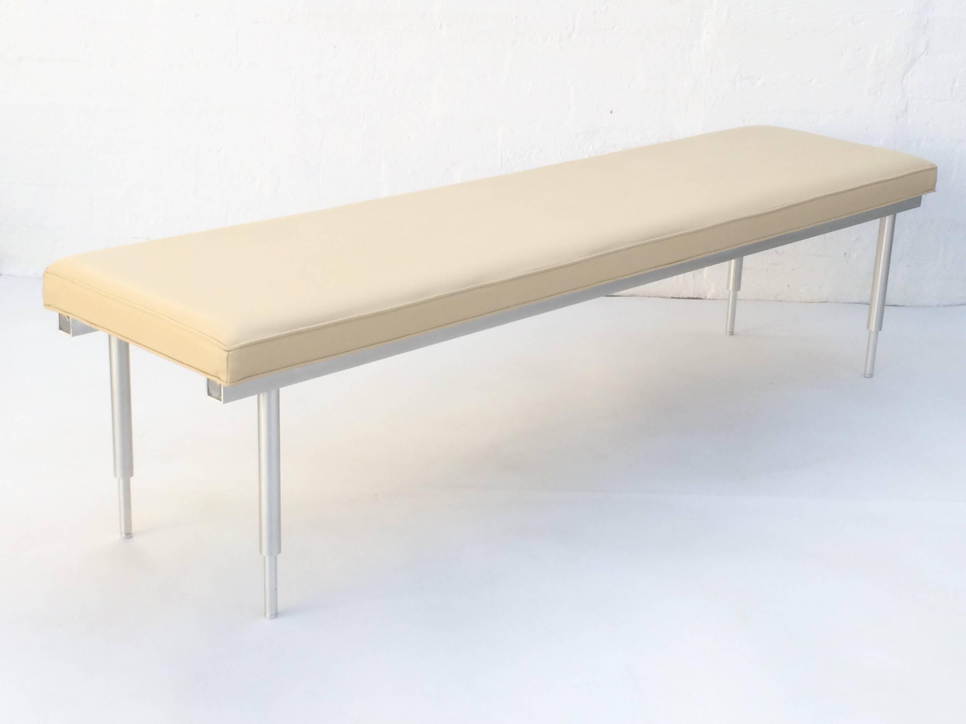 Late 20th Century Brushed Aluminum and Leather Bench