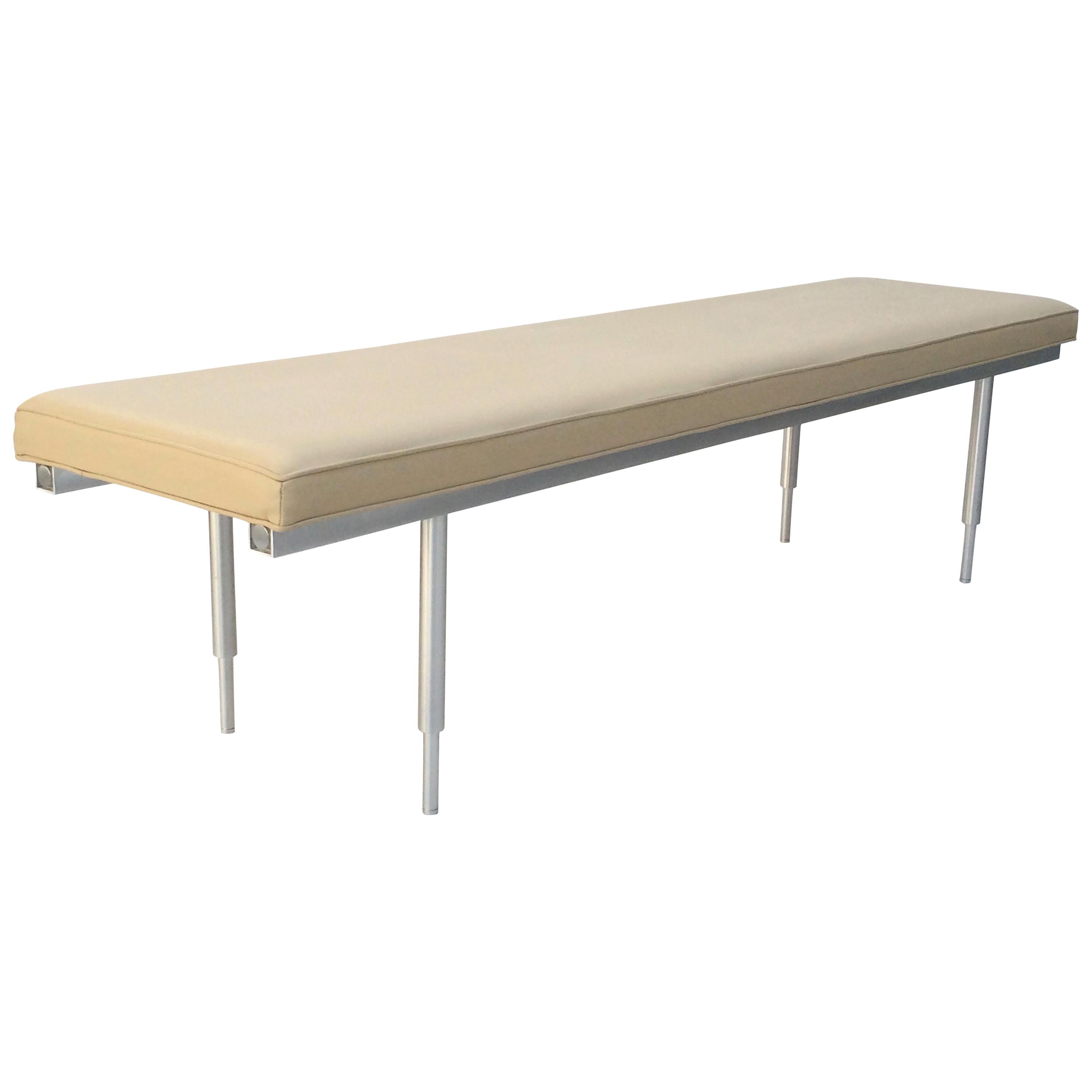 Brushed Aluminum and Leather Bench For Sale