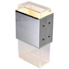 Lámpara de sobremesa de aluminio cepillado y plexiglás, hacia 1970