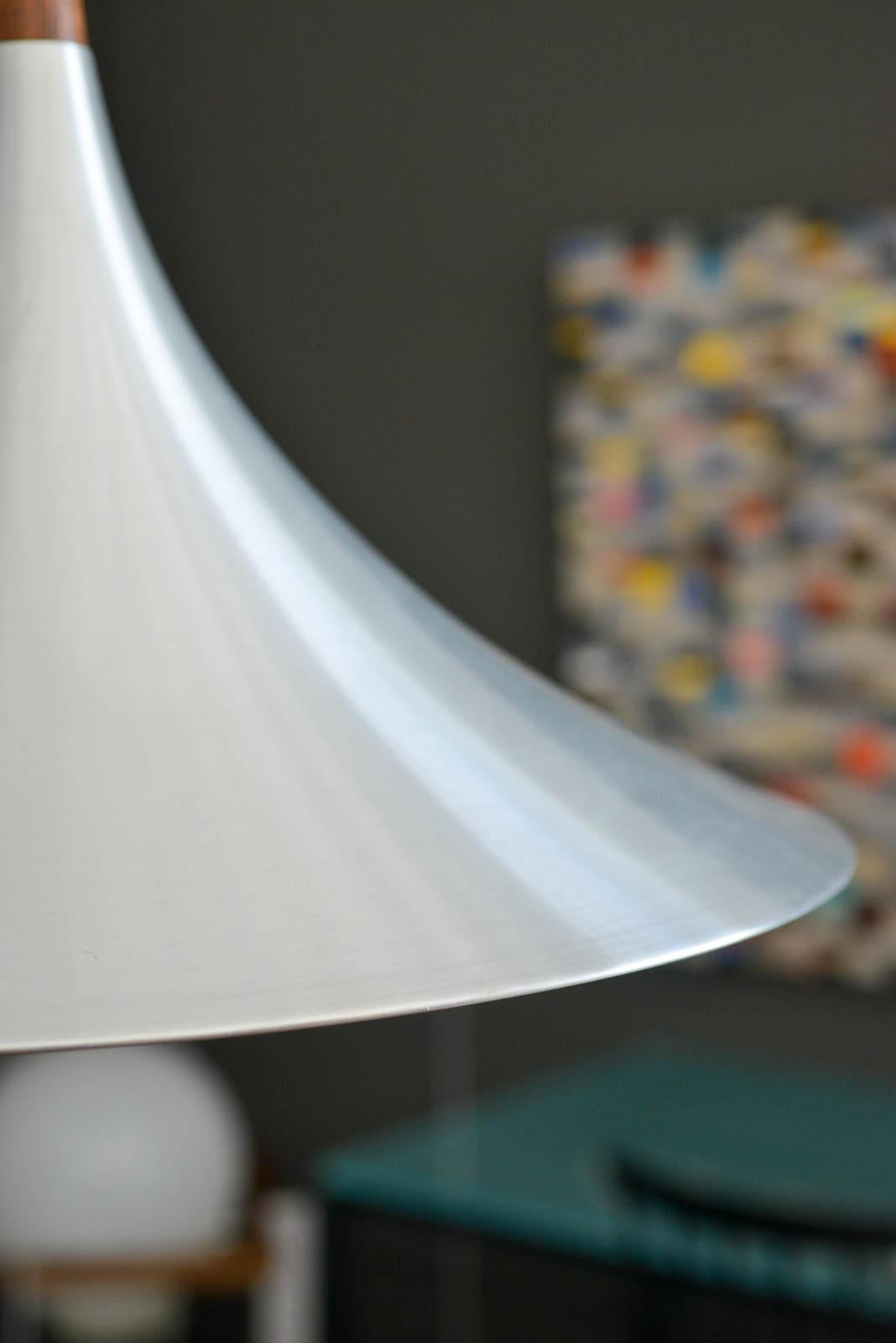 Brushed Aluminum and Rosewood Fluted Pendant Light, ca. 1970 For Sale 1