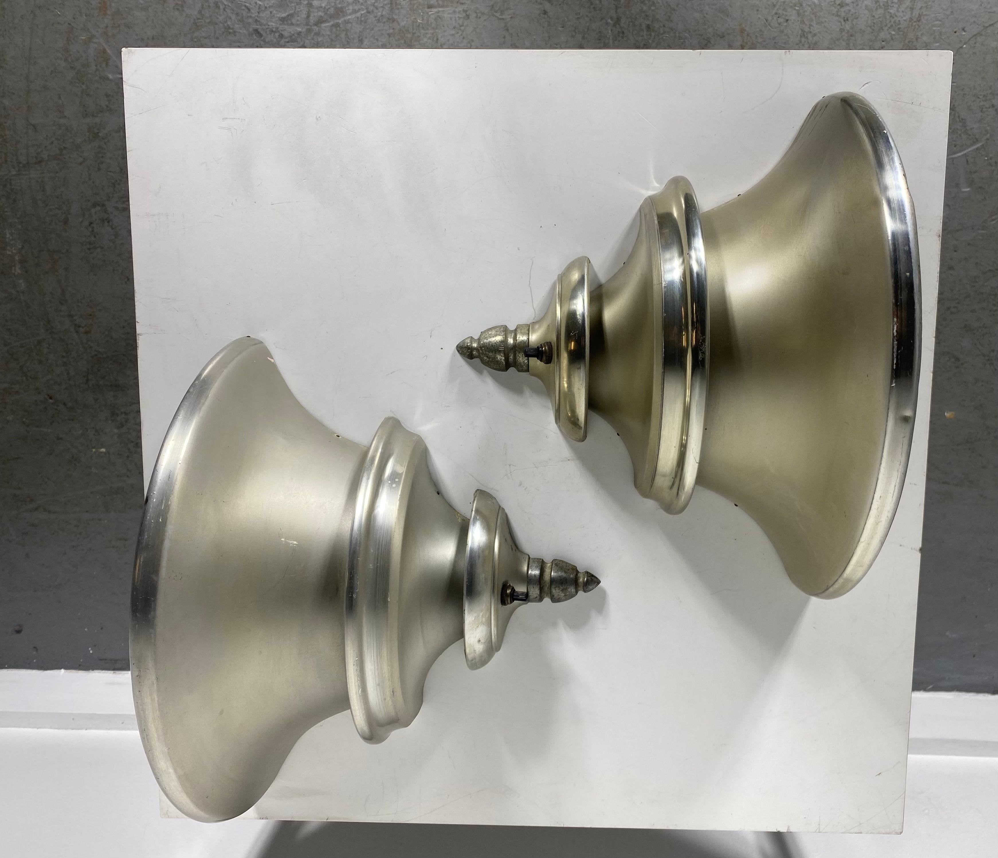 American Brushed Aluminum Art Deco Demilune Wall Sconces by Walter Von Nessen, Pair For Sale