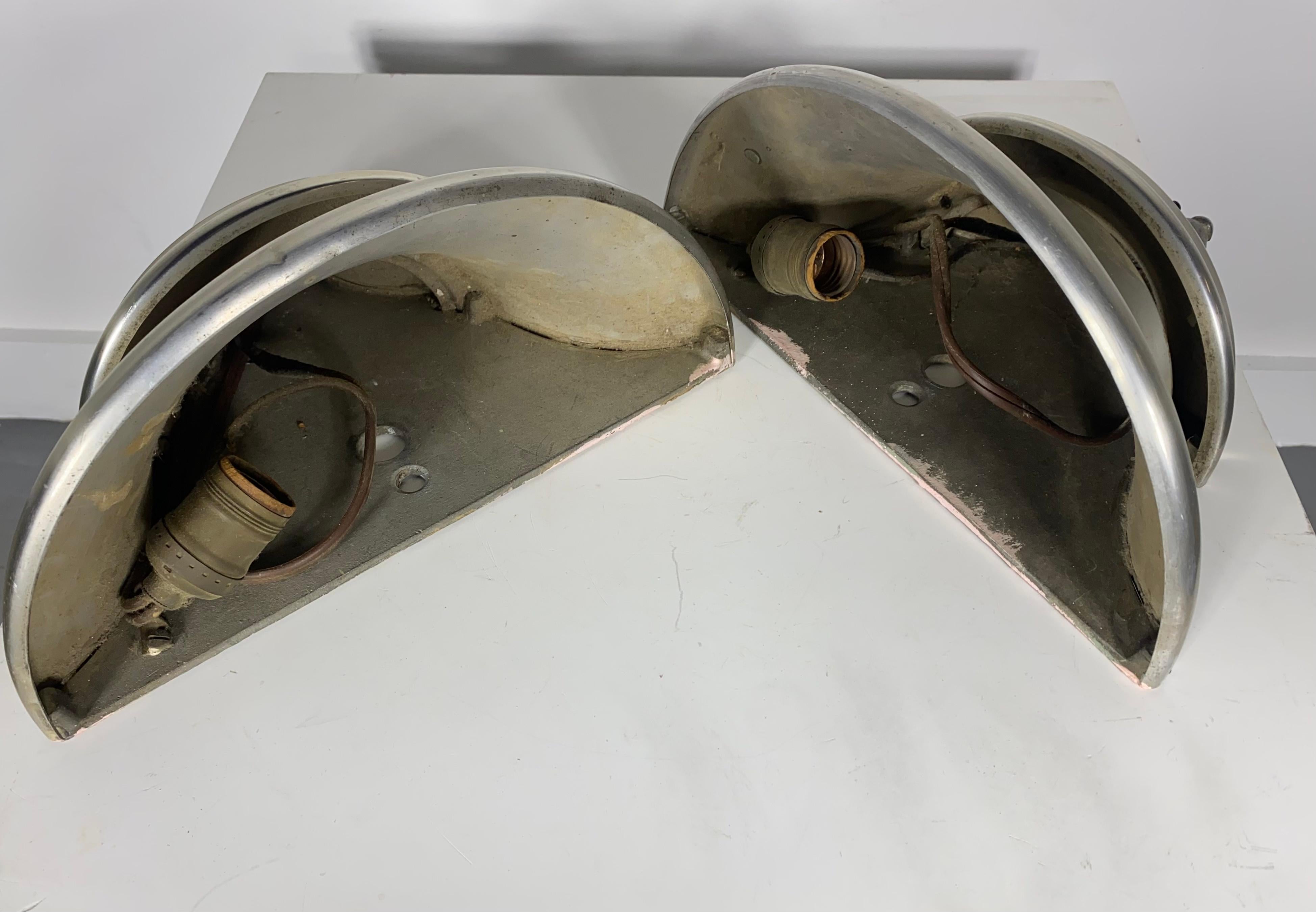 Brushed Aluminum Art Deco Demilune Wall Sconces by Walter Von Nessen, Pair For Sale 1