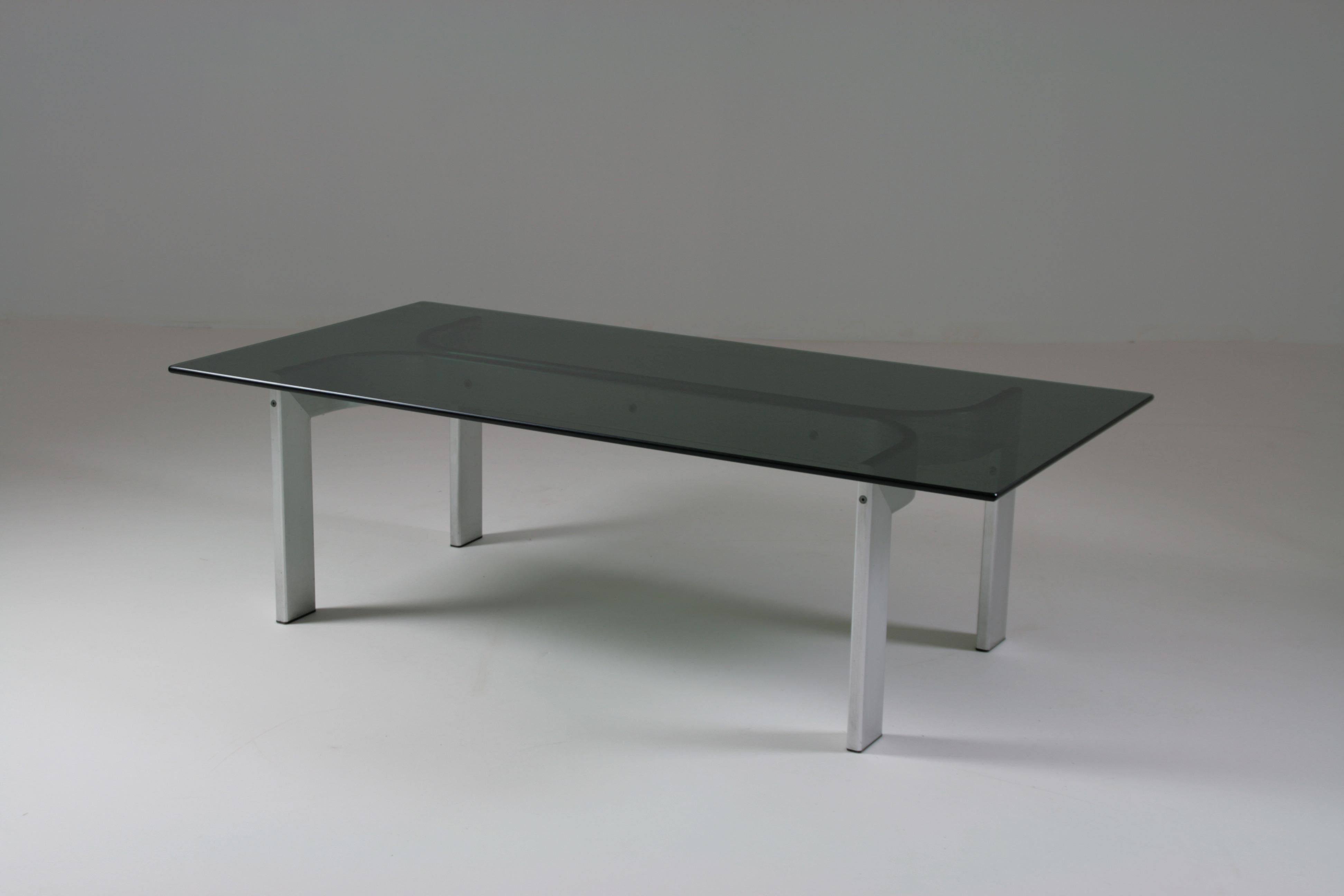 Brushed Aluminum Coffee Table and Glass Top, France, 1970s For Sale 4