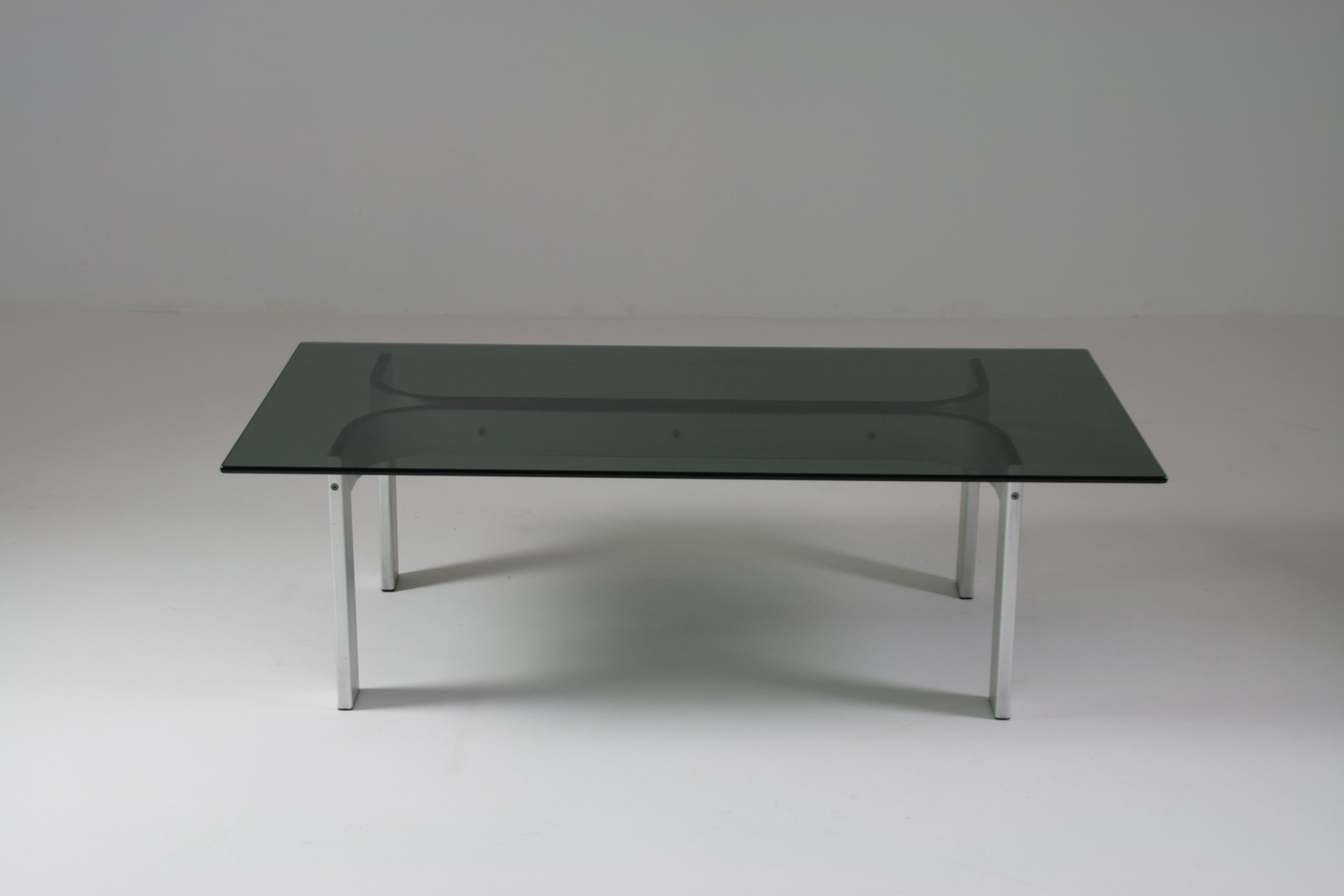 Brushed Aluminum Coffee Table and Glass Top, France, 1970s For Sale 6