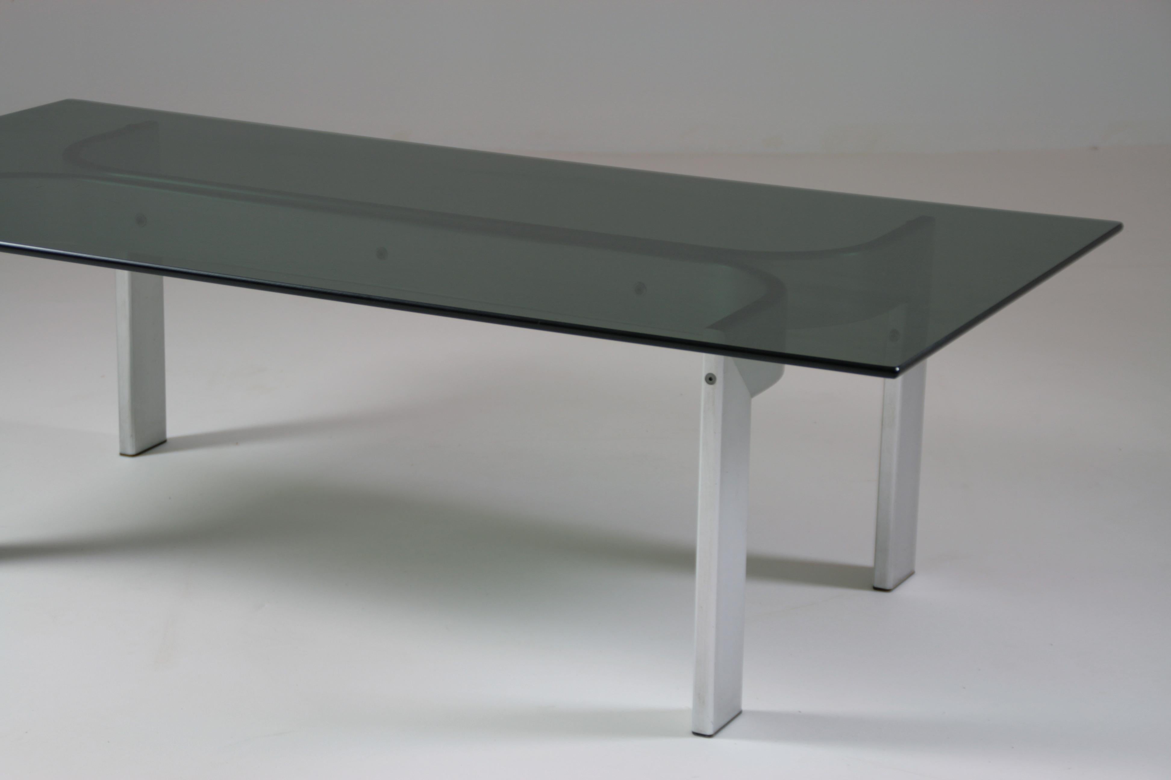 Brushed Aluminum Coffee Table and Glass Top, France, 1970s For Sale 7