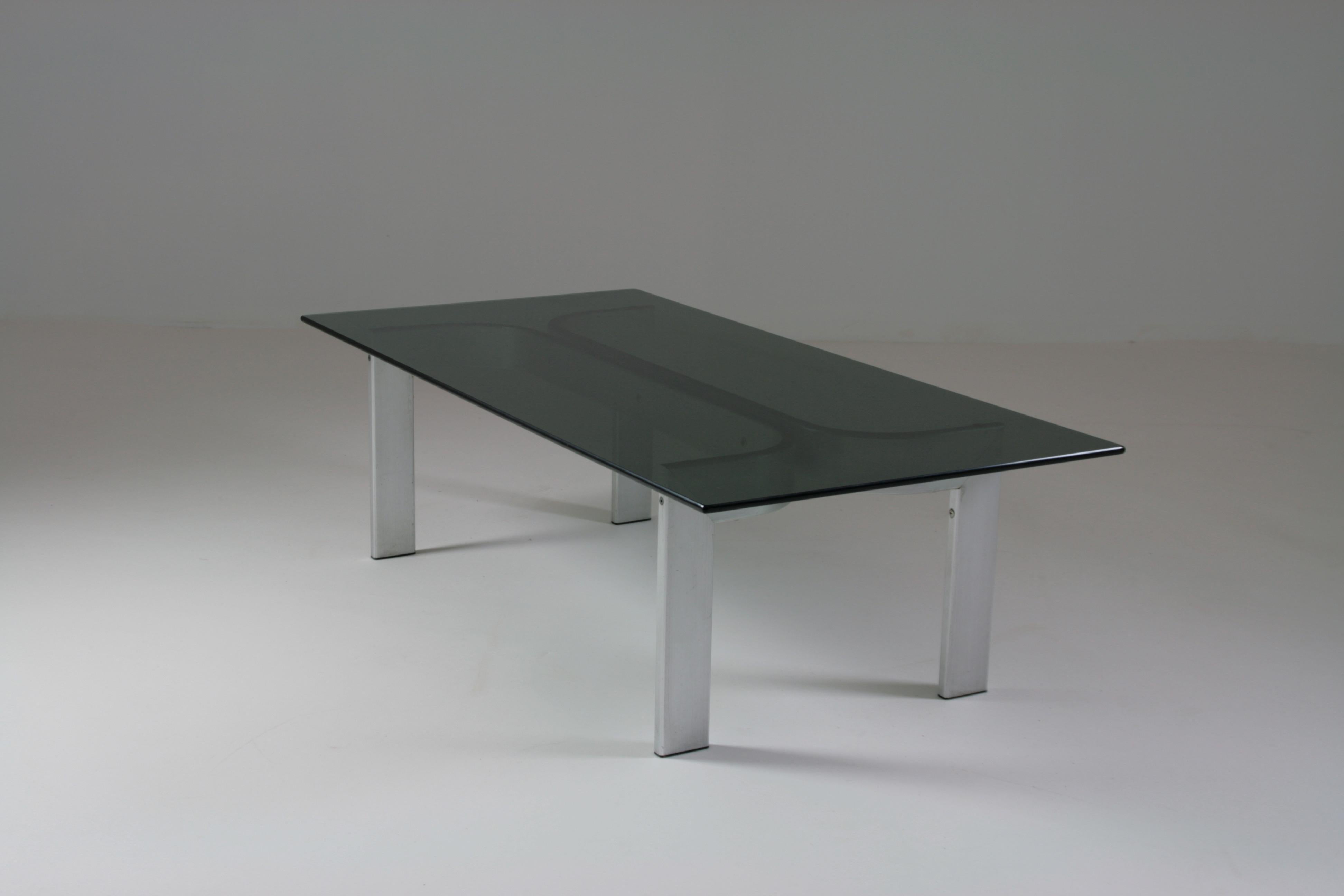 Brushed Aluminum Coffee Table and Glass Top, France, 1970s For Sale 8