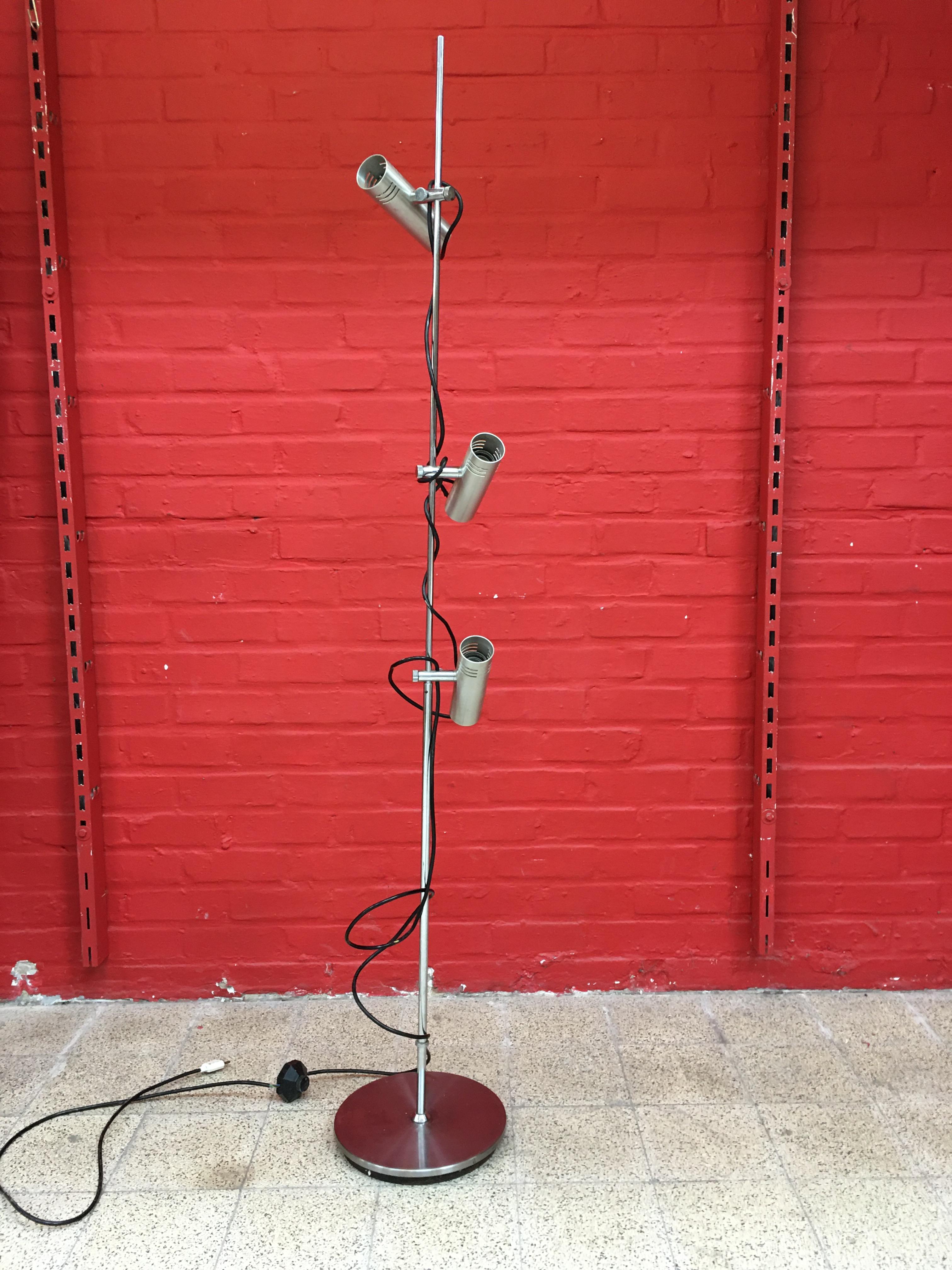 Late 20th Century Brushed Aluminum Floor Lamp, circa 1970 in the Style of Alain Richard For Sale