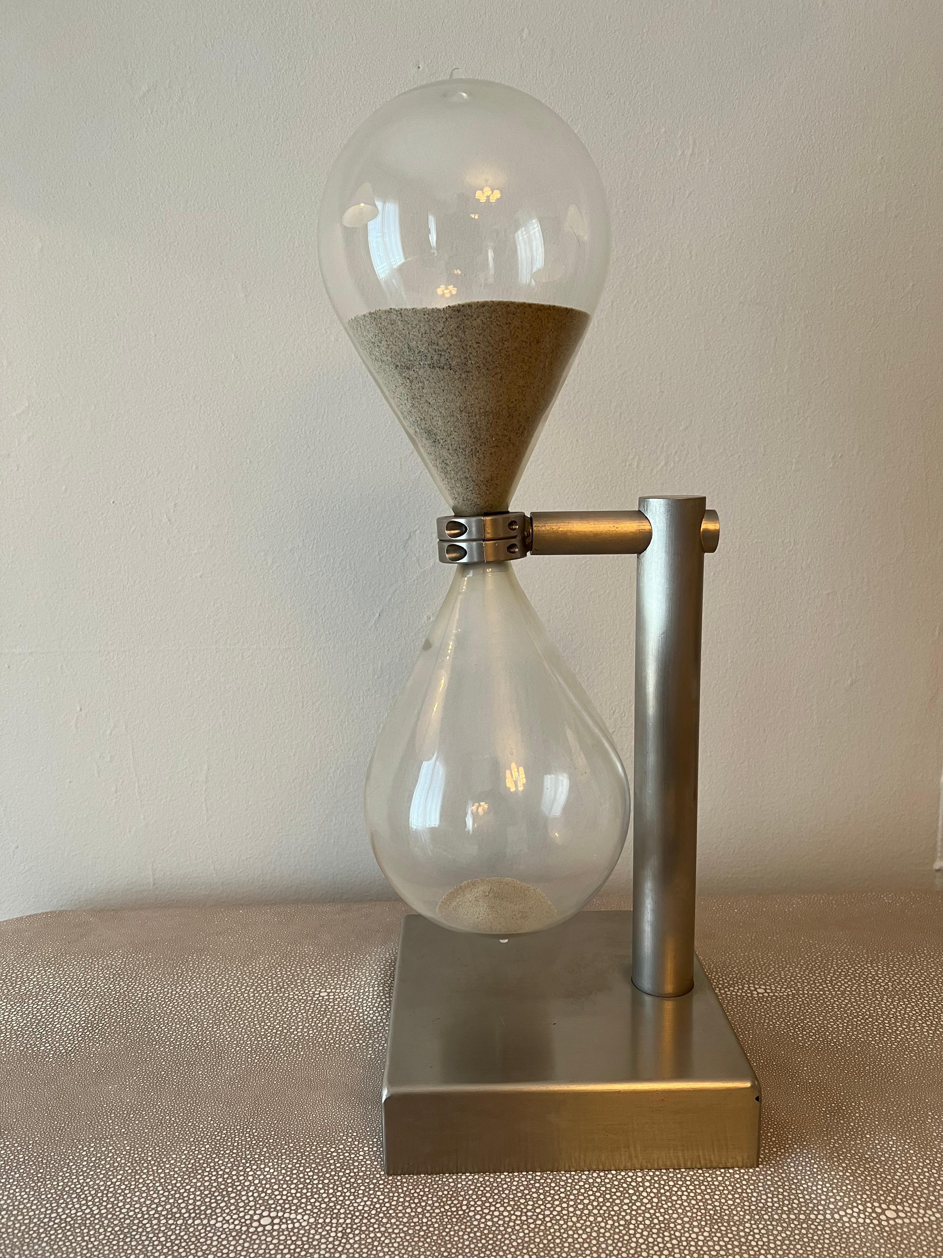 Modern Brushed Aluminum Industrial Hourglass on Stand For Sale