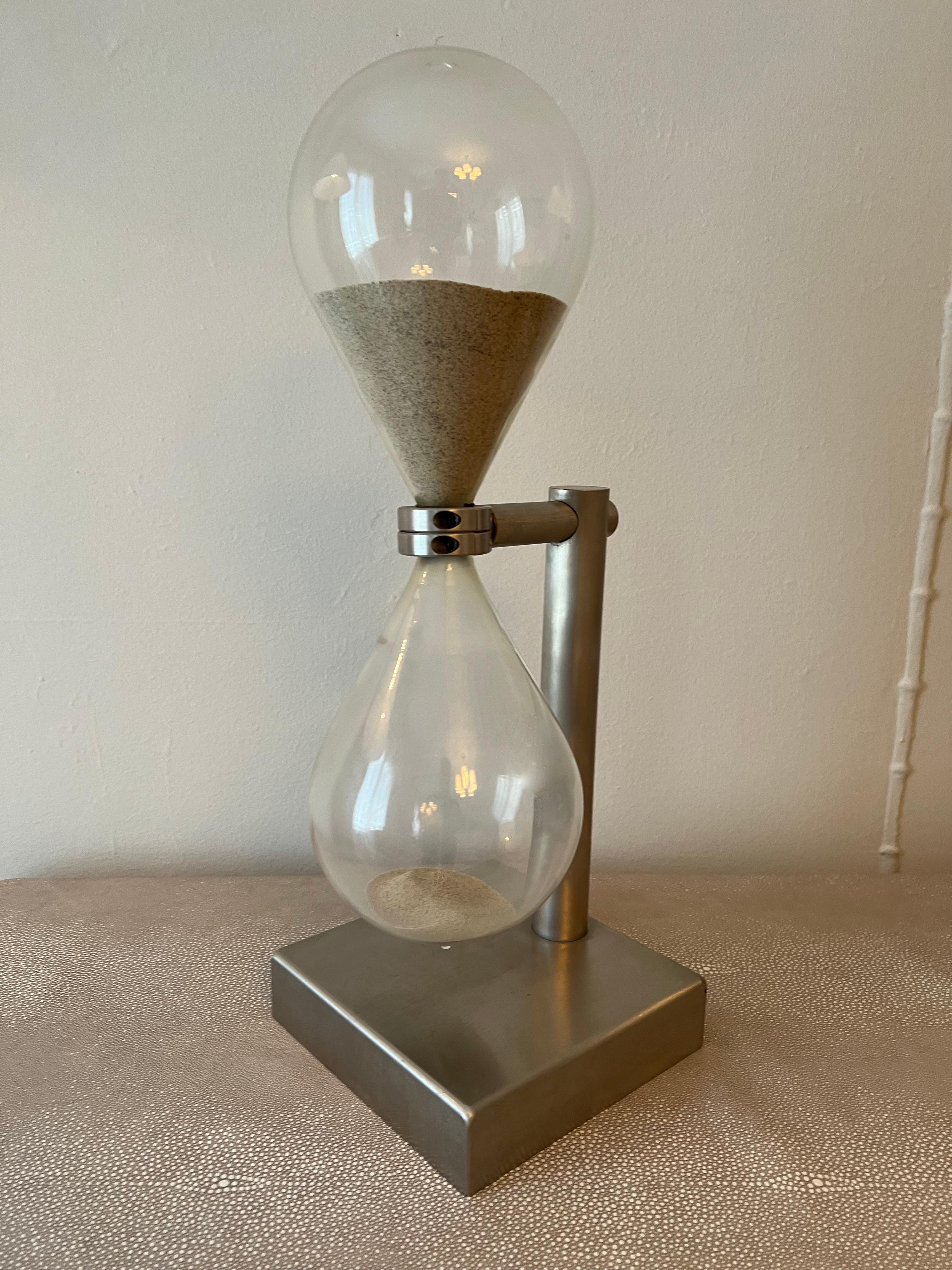 20th Century Brushed Aluminum Industrial Hourglass on Stand For Sale