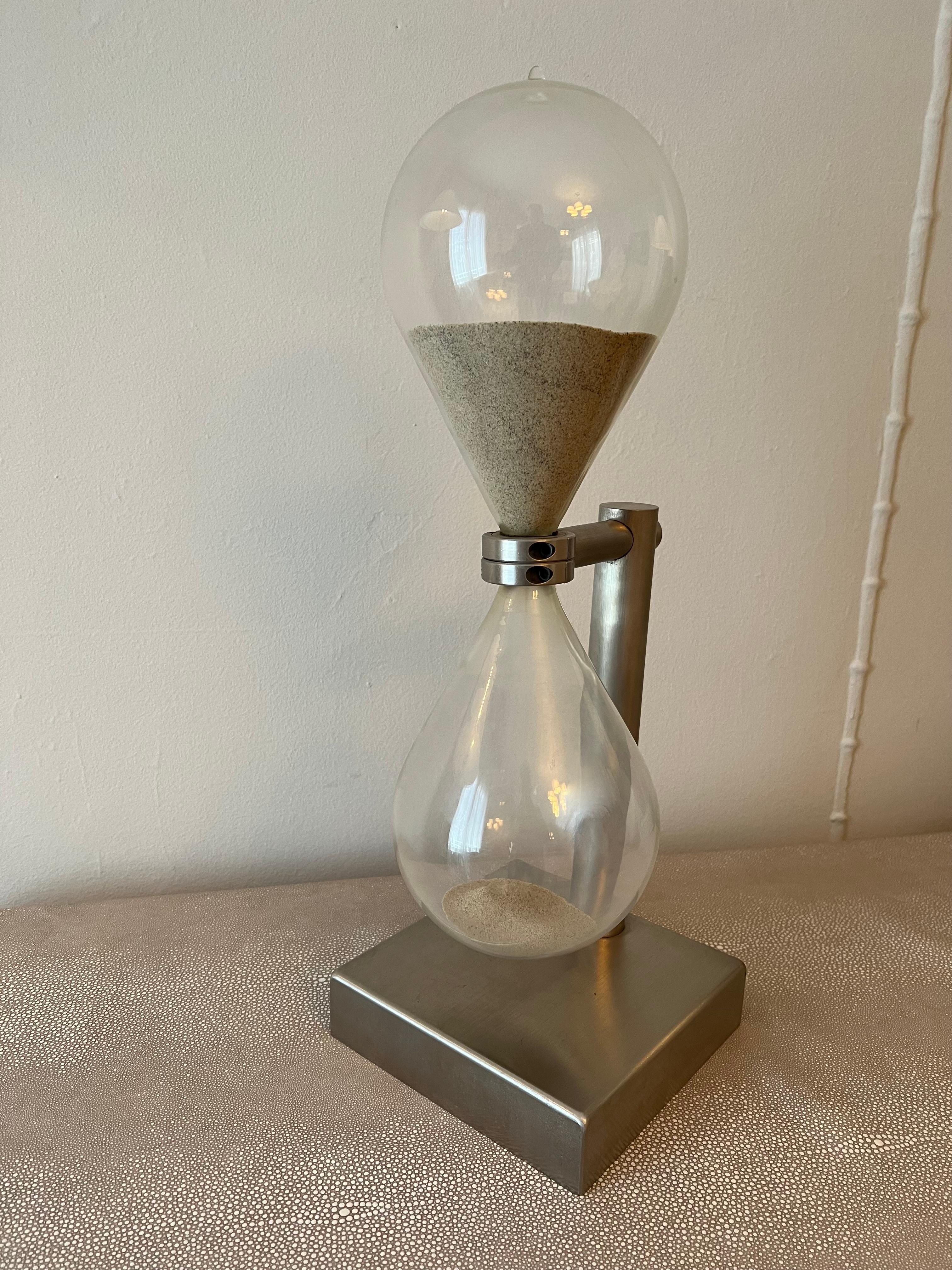 Brushed Aluminum Industrial Hourglass on Stand For Sale 1
