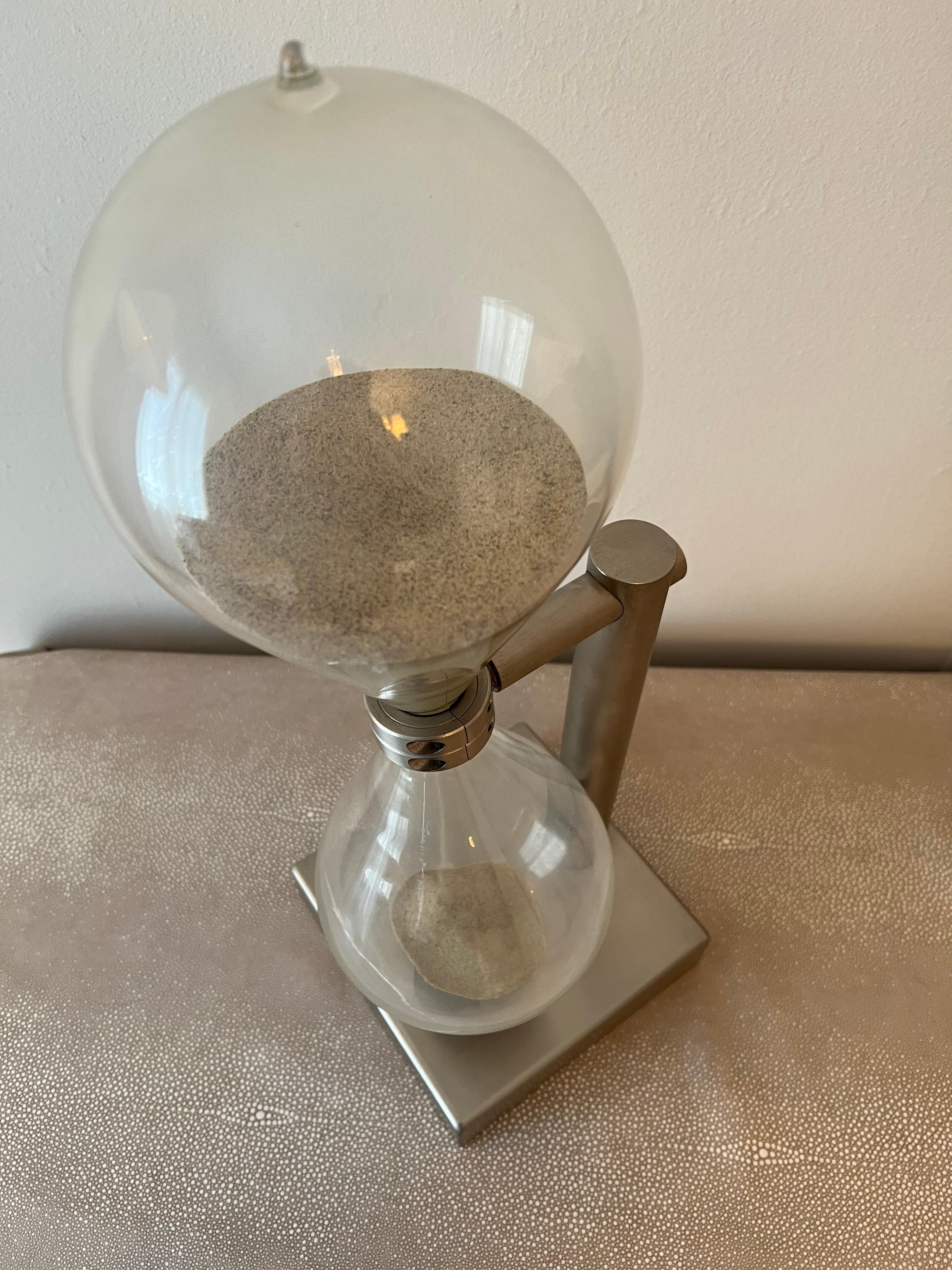 Brushed Aluminum Industrial Hourglass on Stand For Sale 2