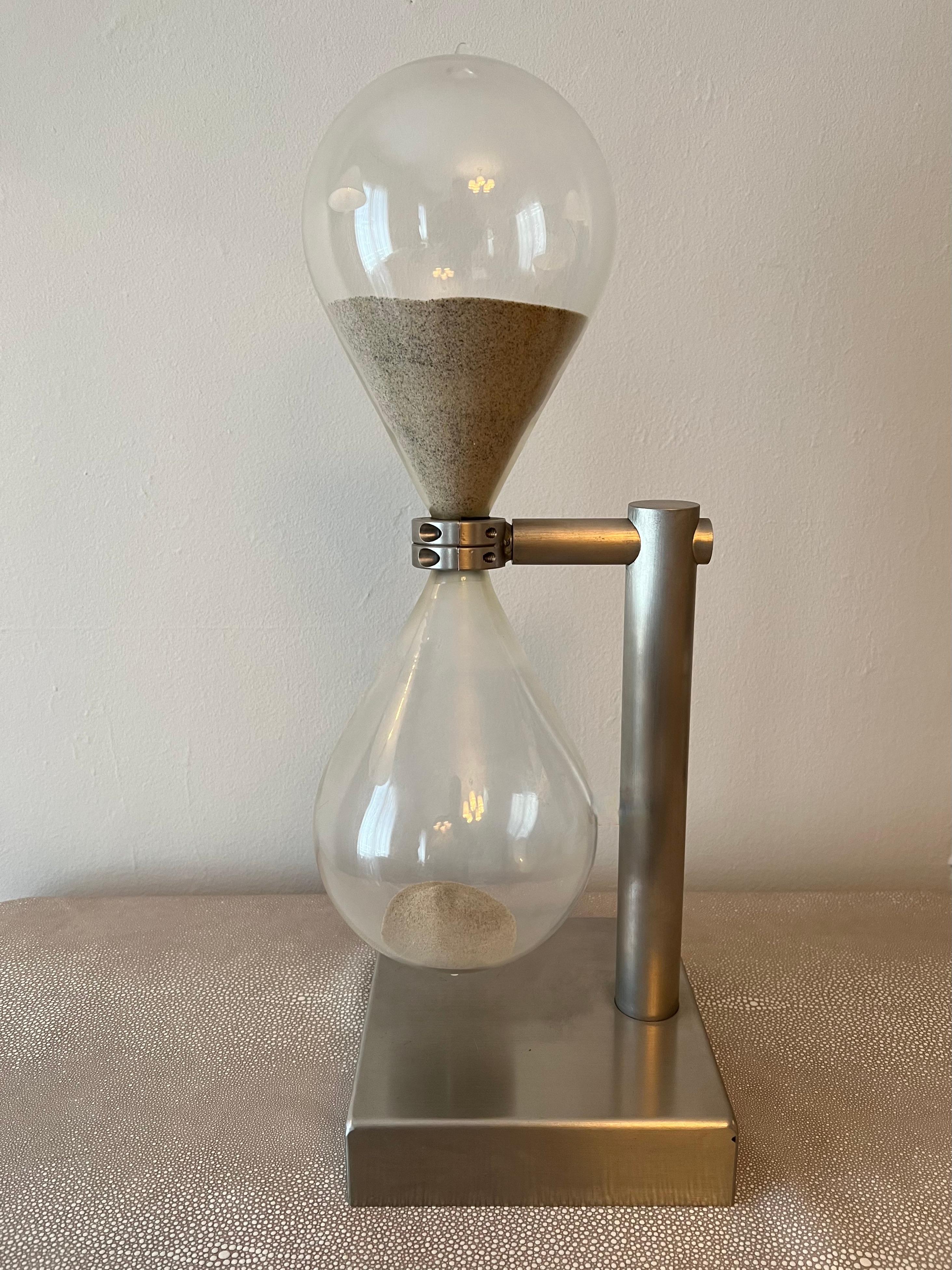 Brushed Aluminum Industrial Hourglass on Stand For Sale 3