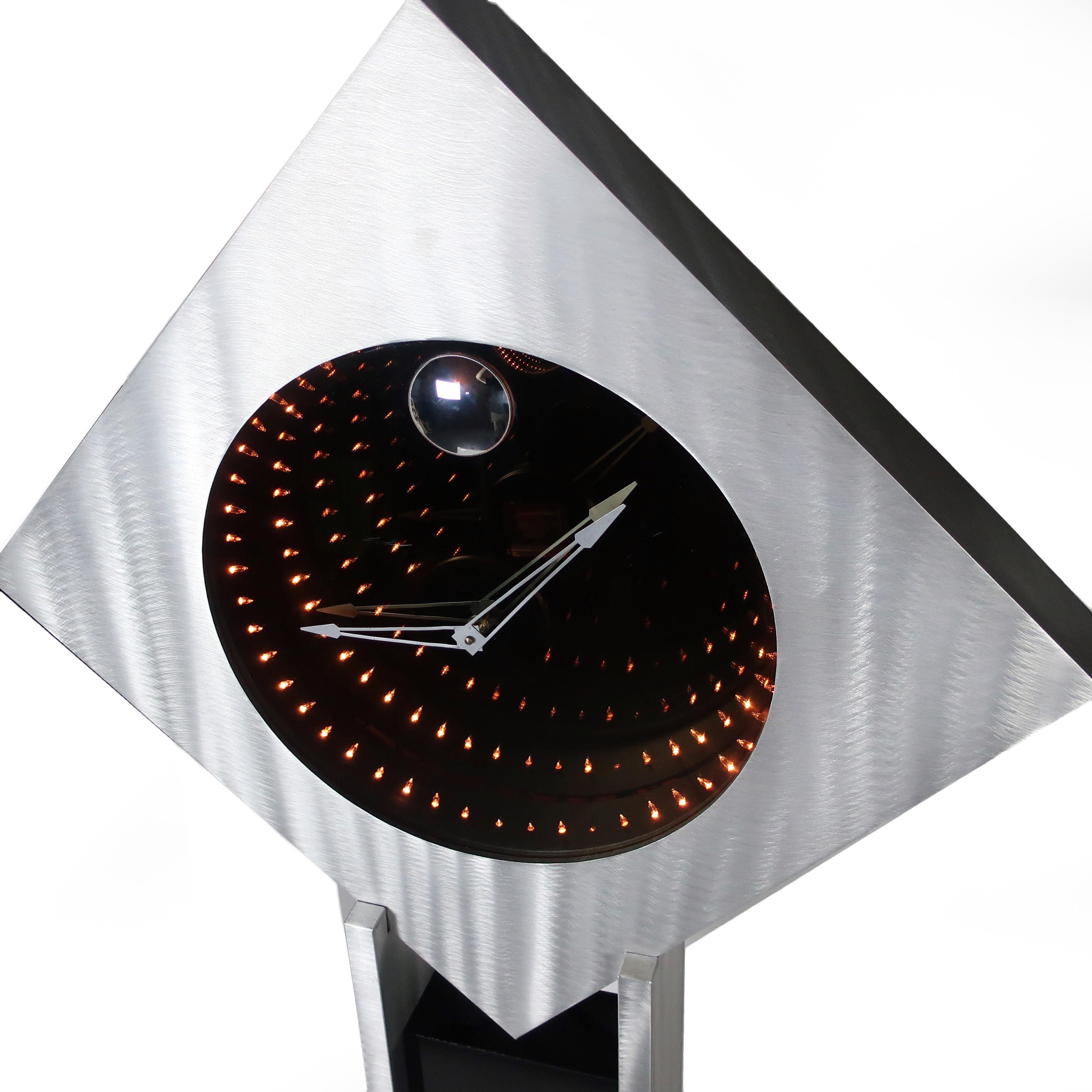 20th Century Brushed Aluminum Infinity Clock with Stand