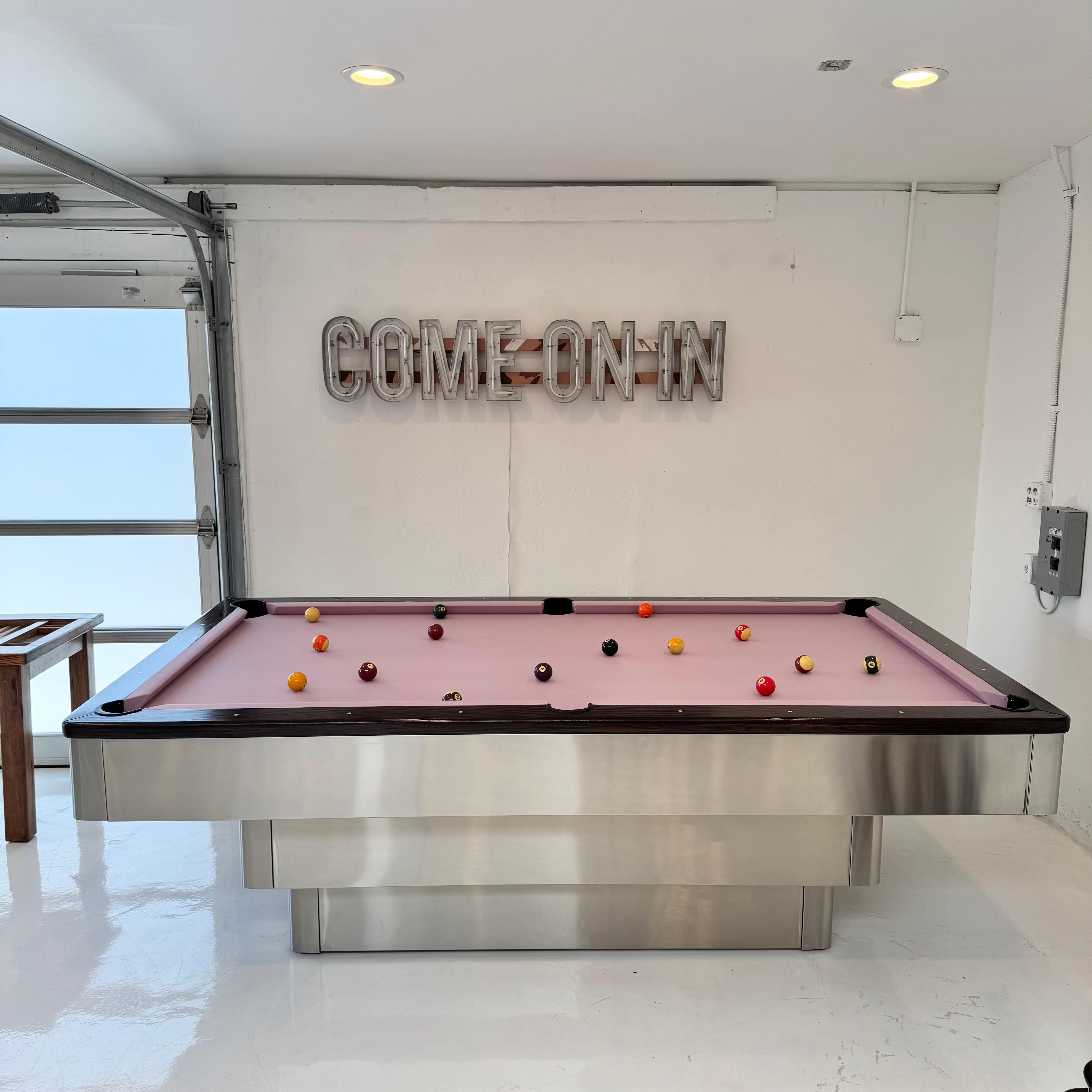 American Brushed Aluminum Stacked Level Pool Table, 1980s USA For Sale