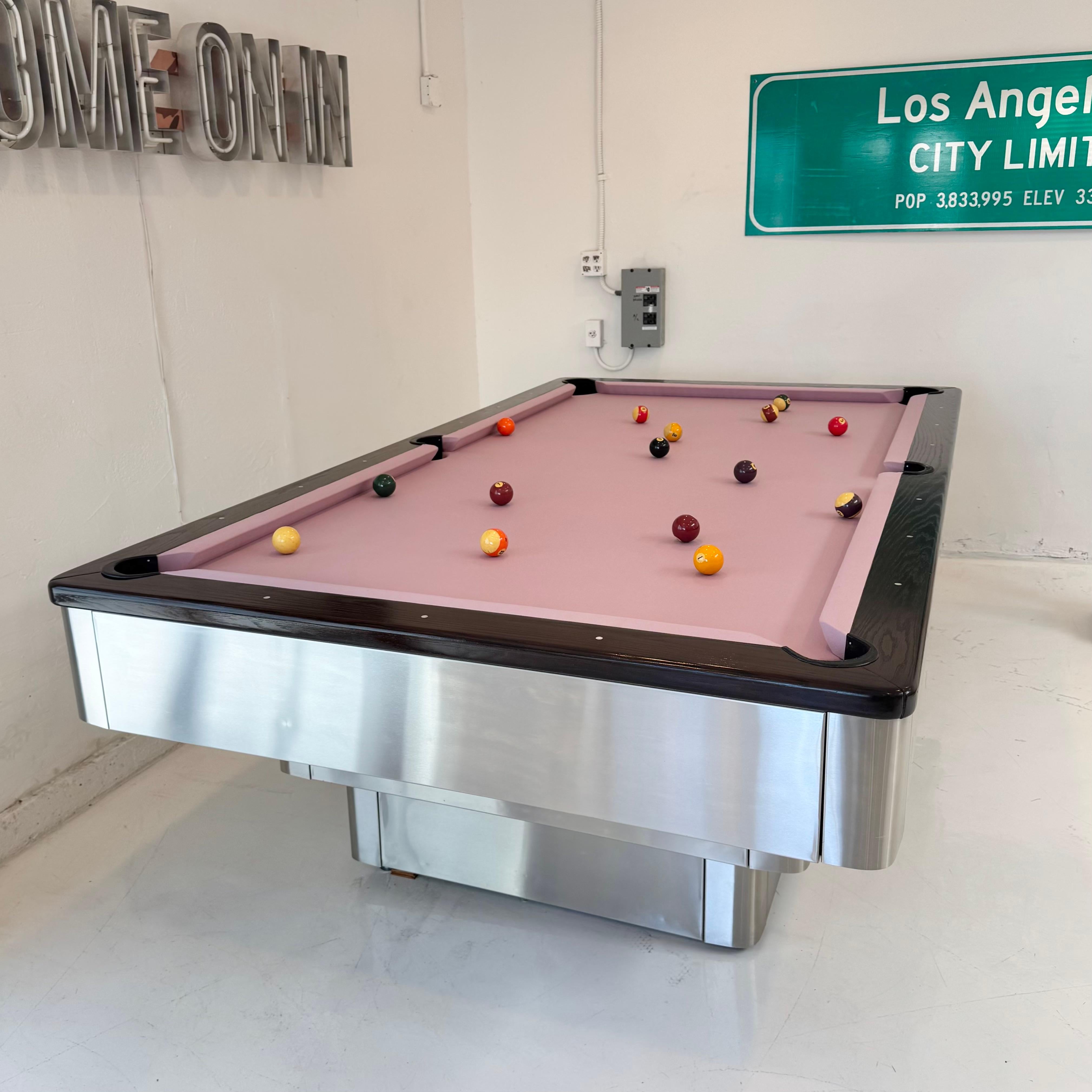 Brushed Aluminum Stacked Level Pool Table, 1980s USA In Good Condition For Sale In Los Angeles, CA