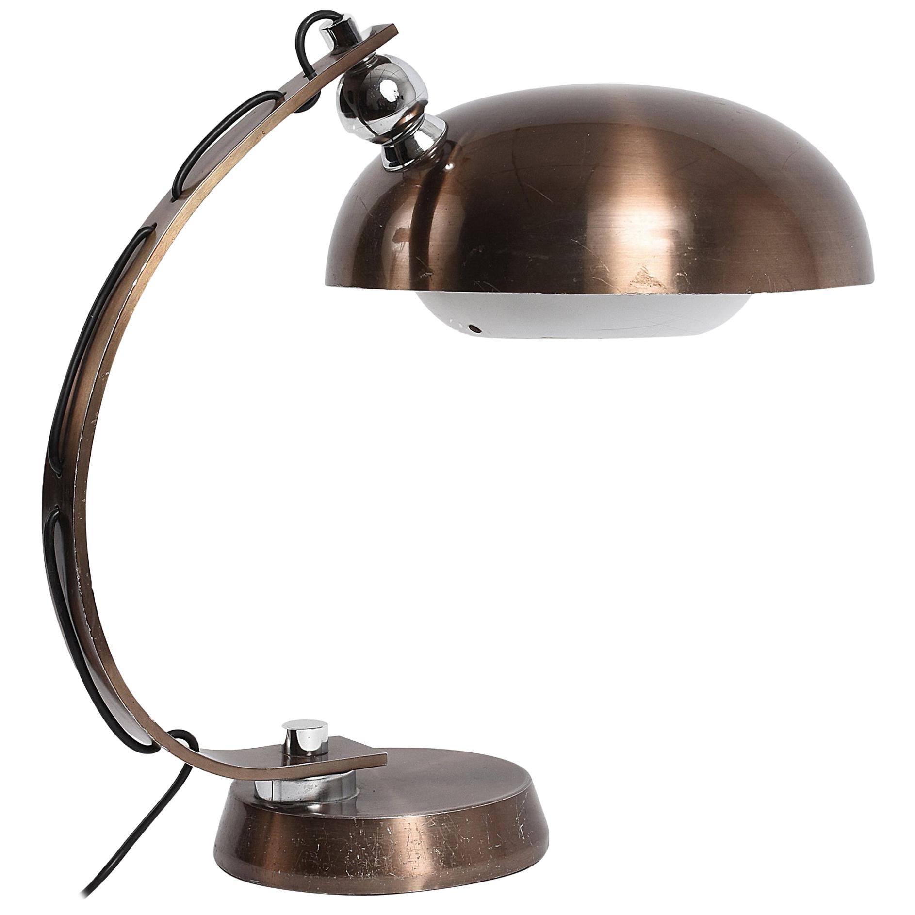 Lampada da tavolo italiana in alluminio spazzolato e bronzato, anni '70 Attribuita ad Arredoluce
