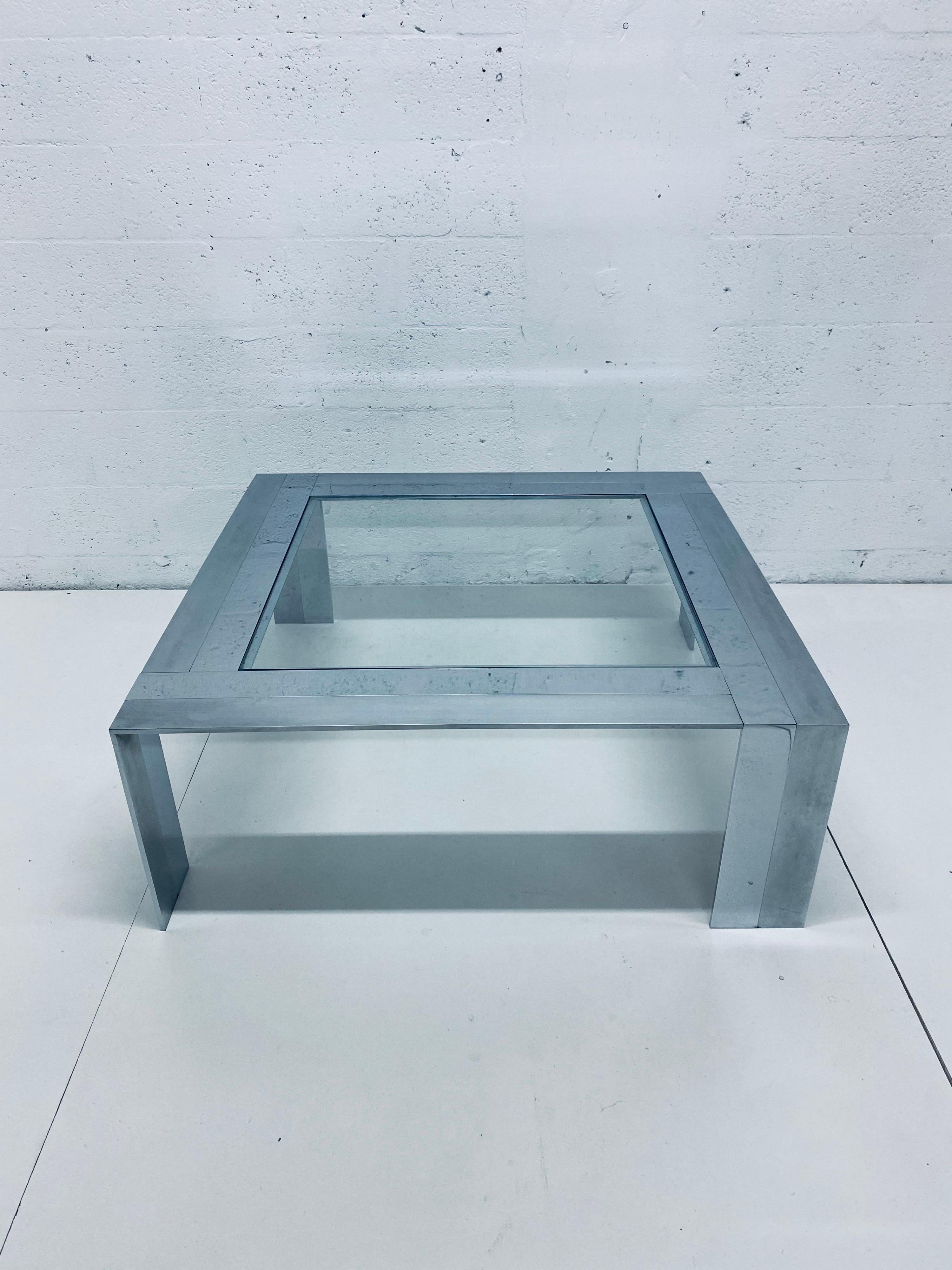 Brushed and Polished Stainless Steel with Inset Glass Coffee Table, 1970s 7