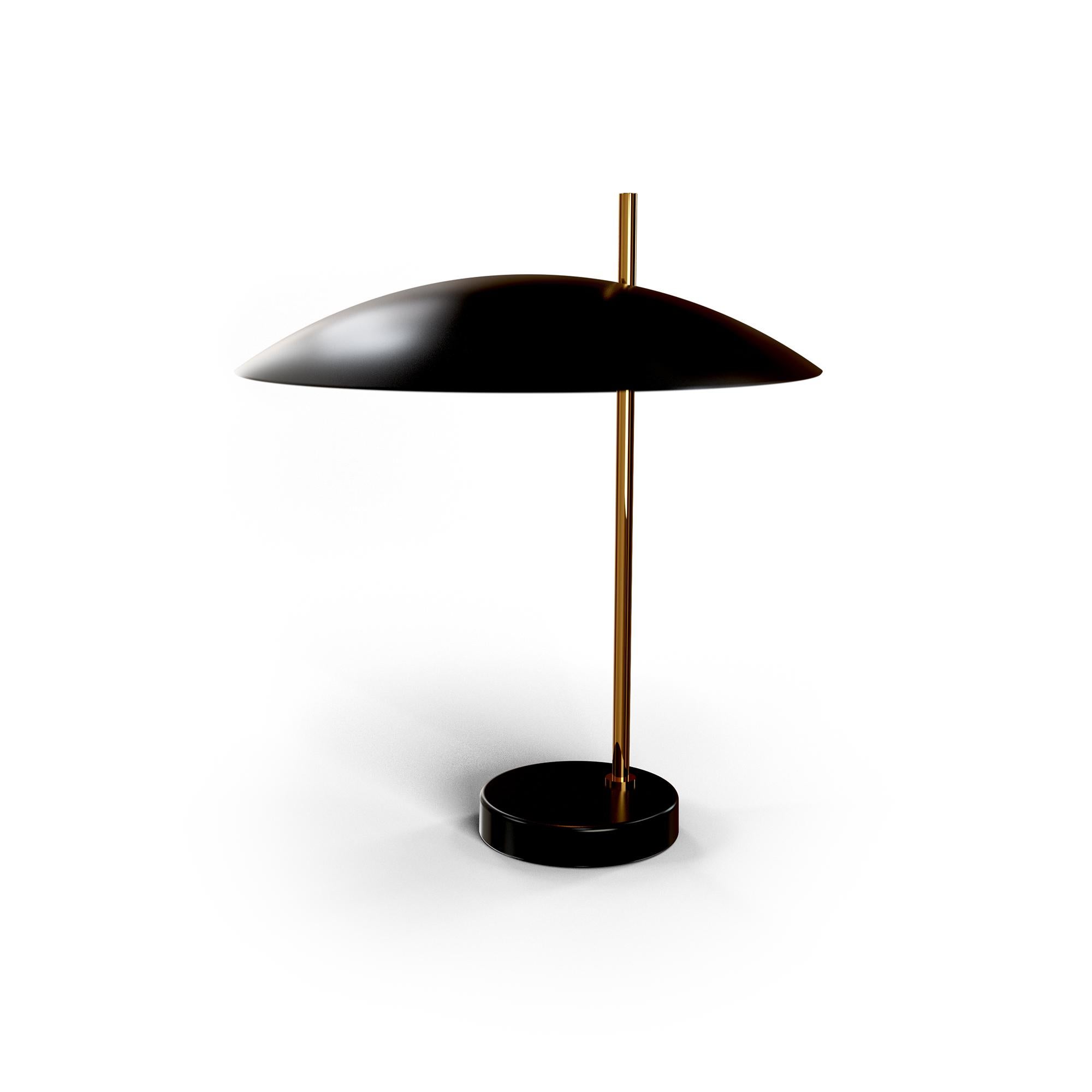 Brushed Brass 1013 Table Lamp by Disderot
Limited Edition. 
Designed by Pierre Disderot.
Dimensions: Ø 34,1 x H 39,77 cm.
Materials: Brushed brass and black metal.

Delivered with authentication certificate. Made in France. Available in brushed
