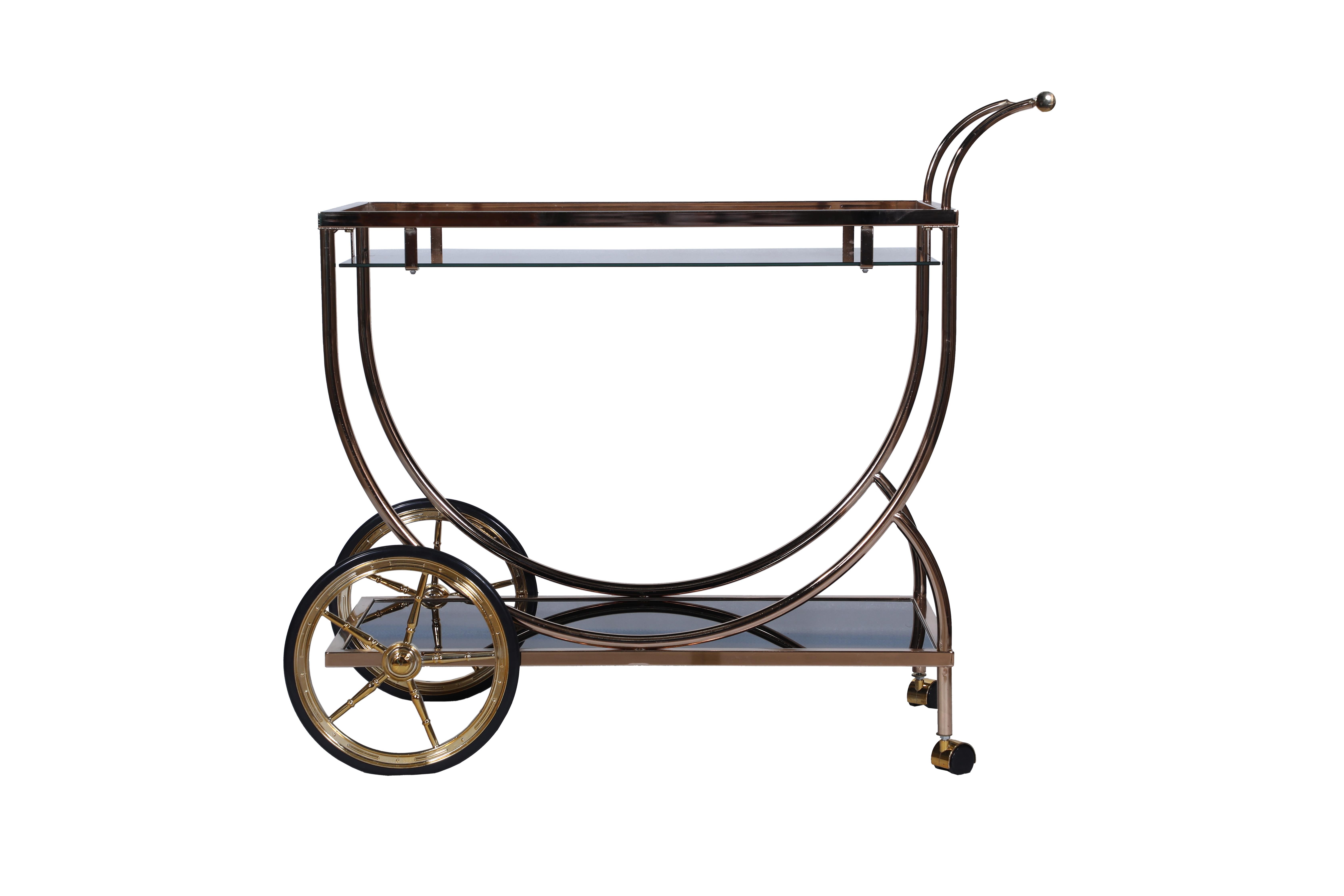 Brushed Brass Bar Cart Trolley In Good Condition For Sale In Nantucket, MA