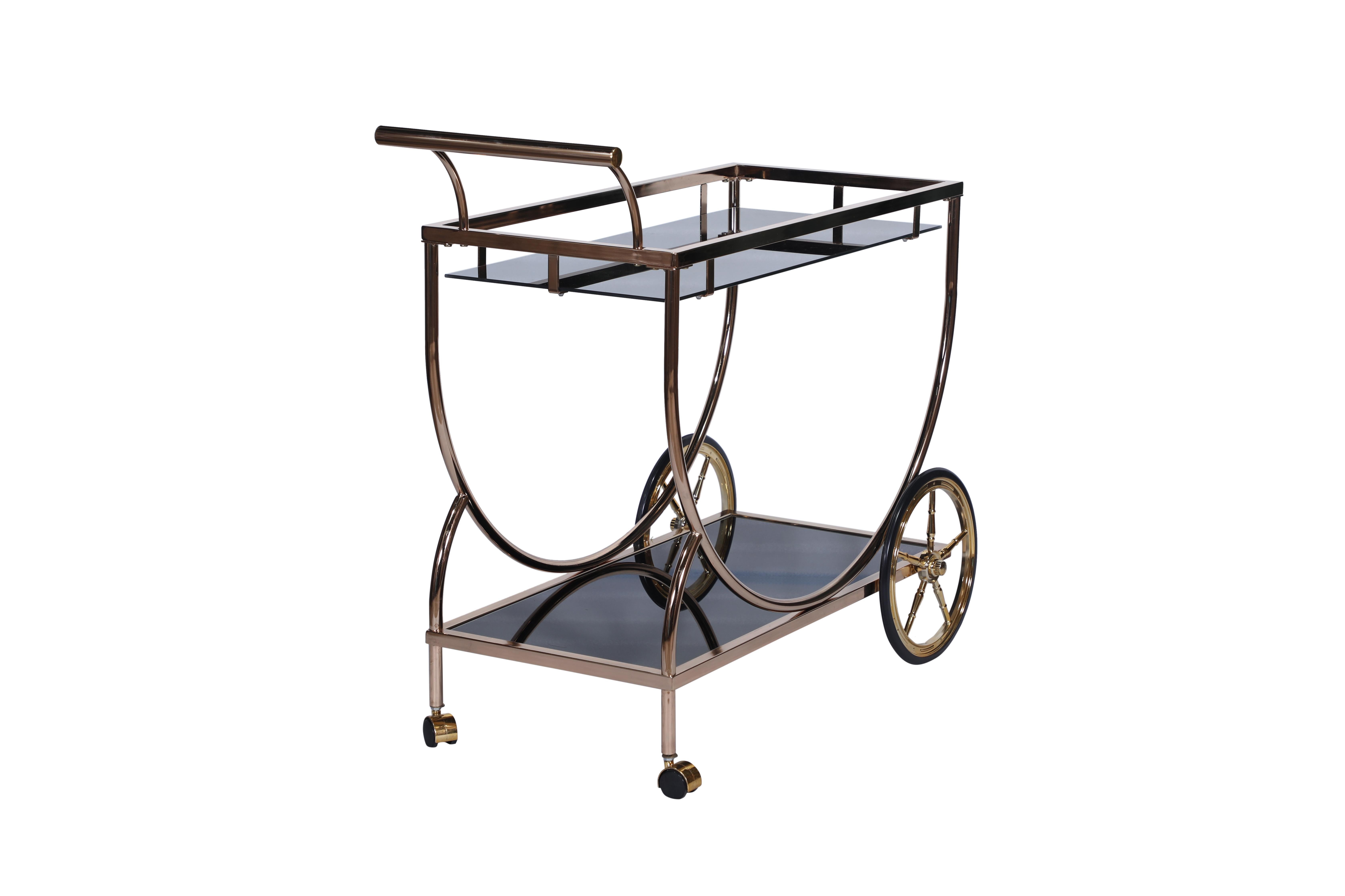 20th Century Brushed Brass Bar Cart Trolley For Sale