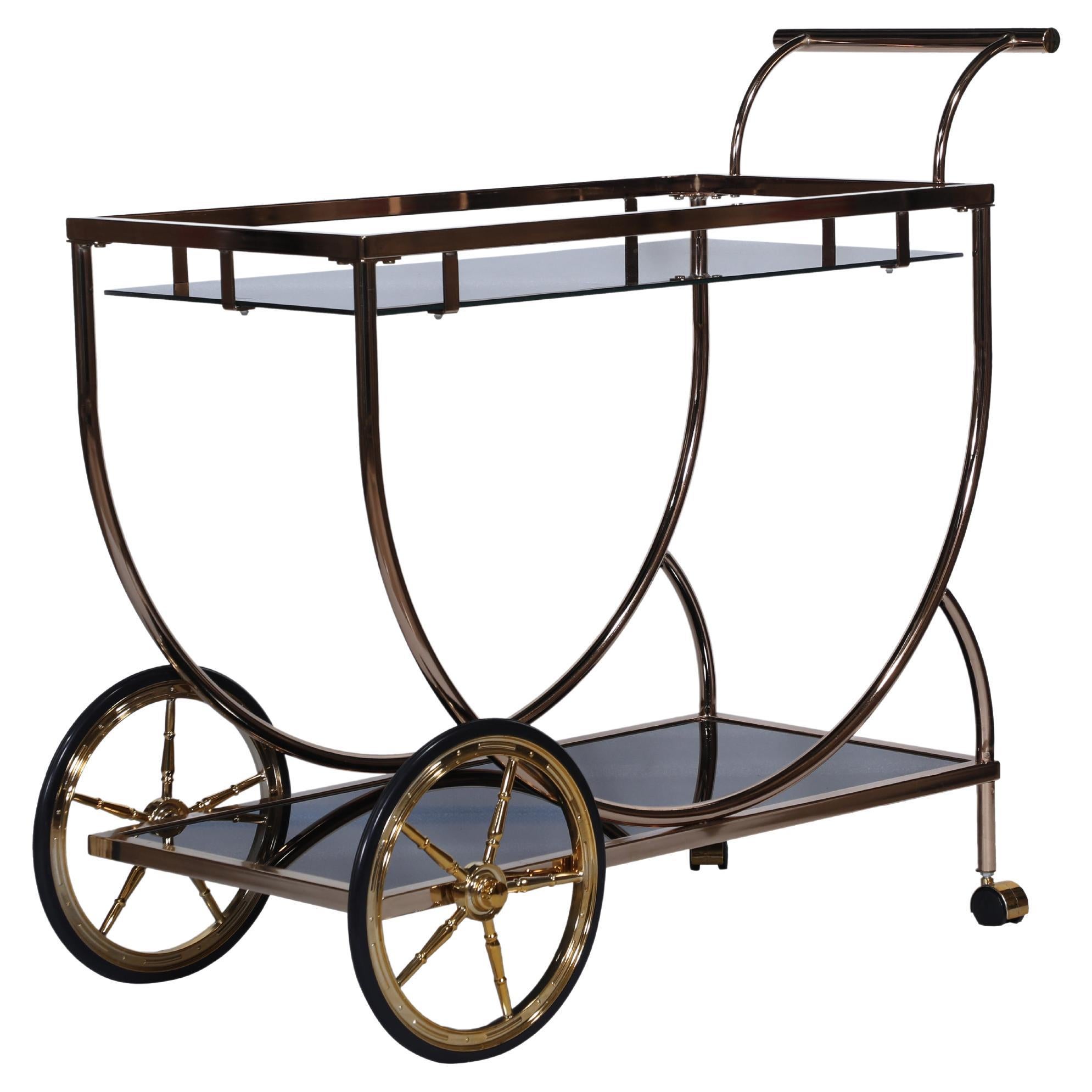 Brushed Brass Bar Cart Trolley For Sale