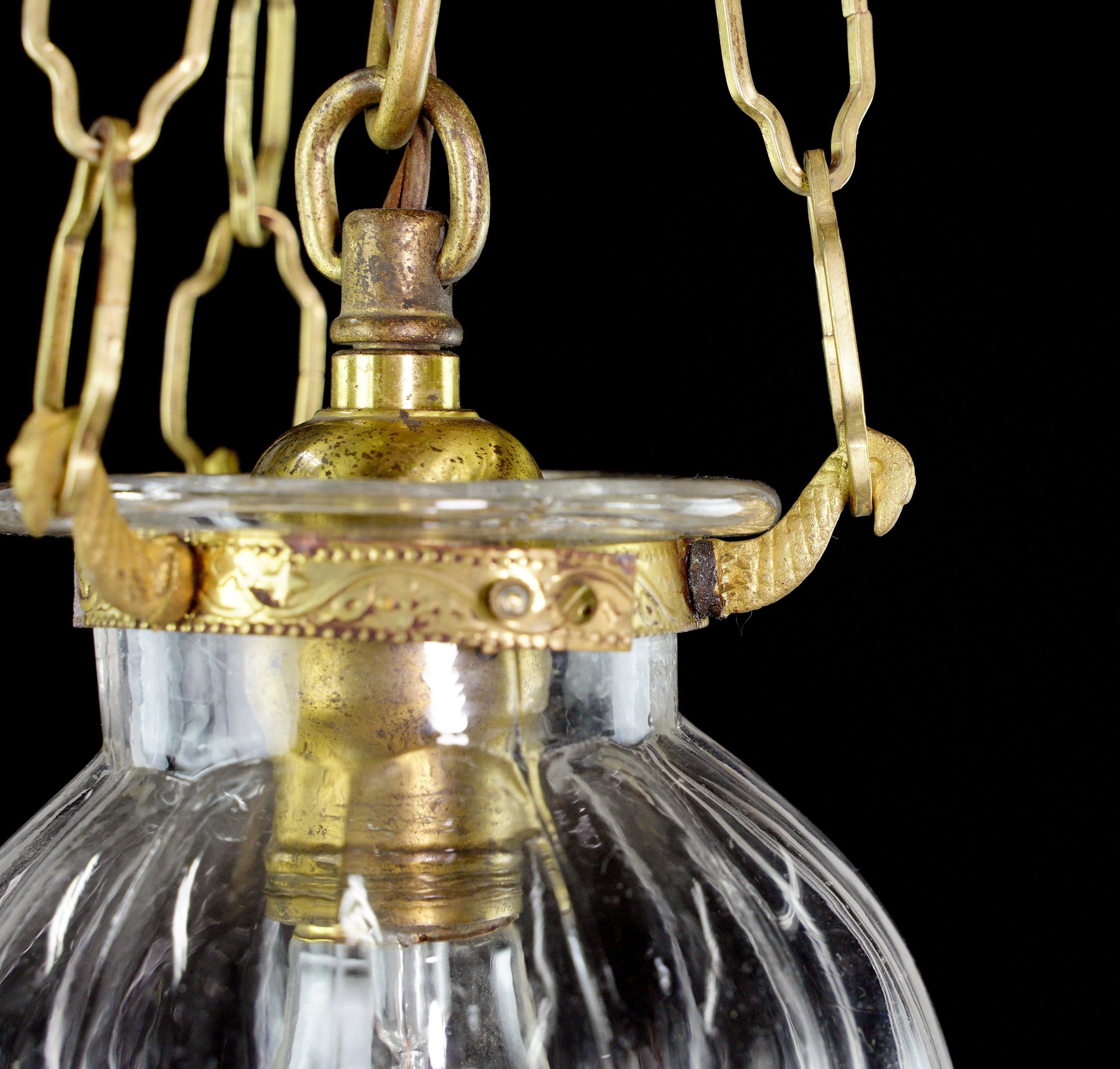 Steel Brushed Brass Clear Glass Onion Bell Jar Pendant Light For Sale