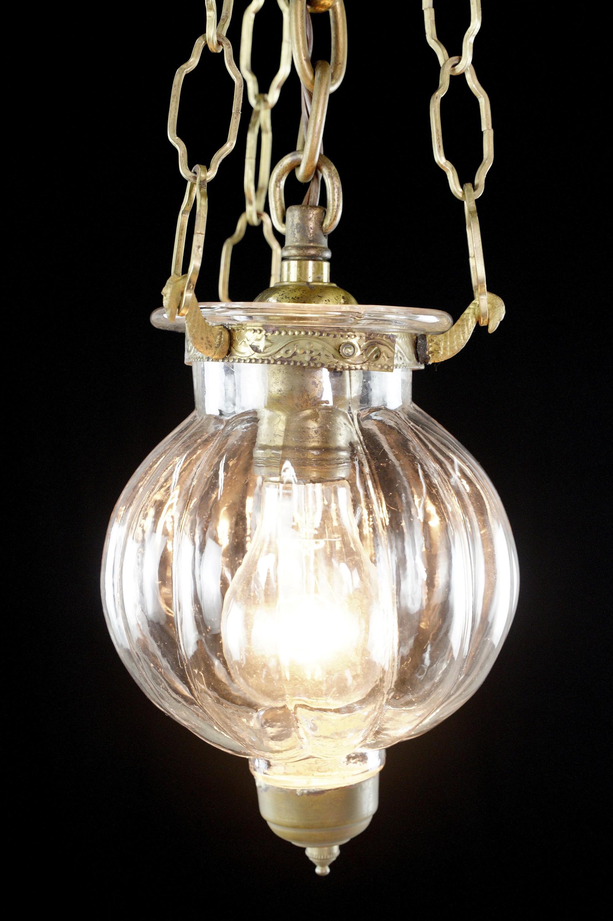 Brushed Brass Clear Glass Onion Bell Jar Pendant Light For Sale 2