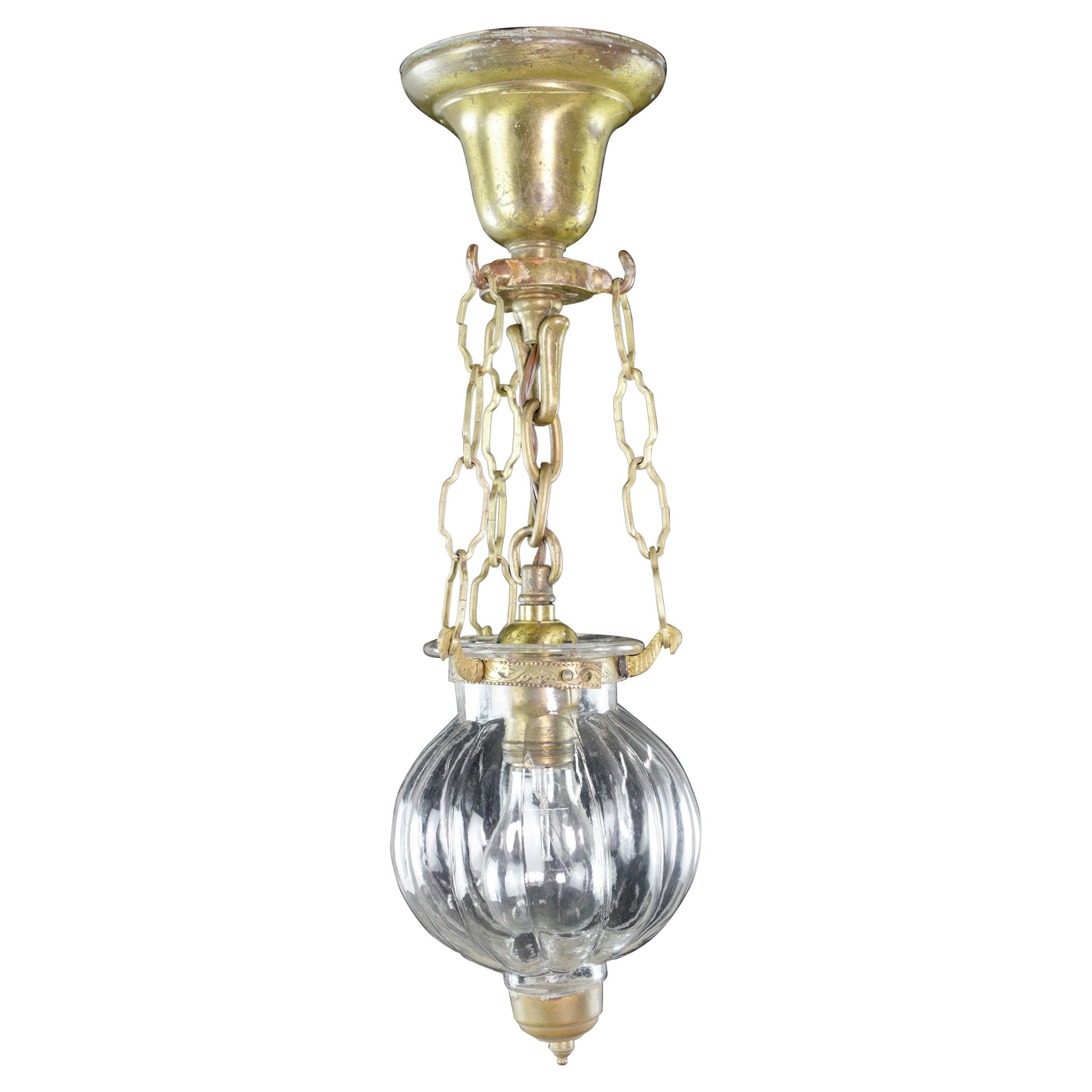 Brushed Brass Clear Glass Onion Bell Jar Pendant Light