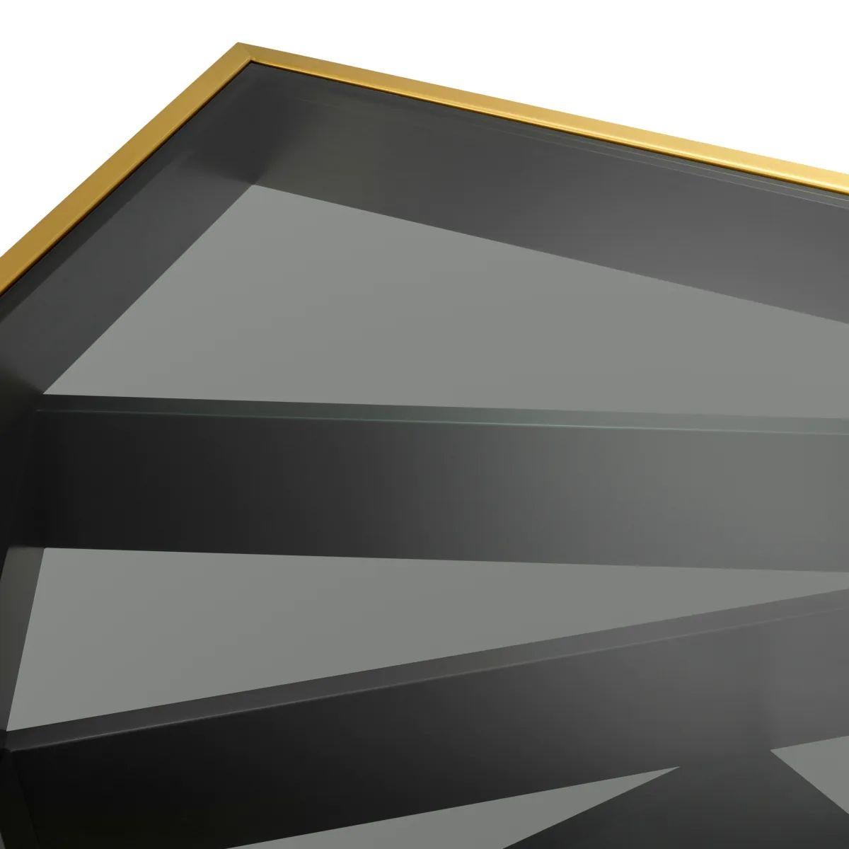 XXIe siècle et contemporain Table basse en laiton brossé avec verre fumé en vente