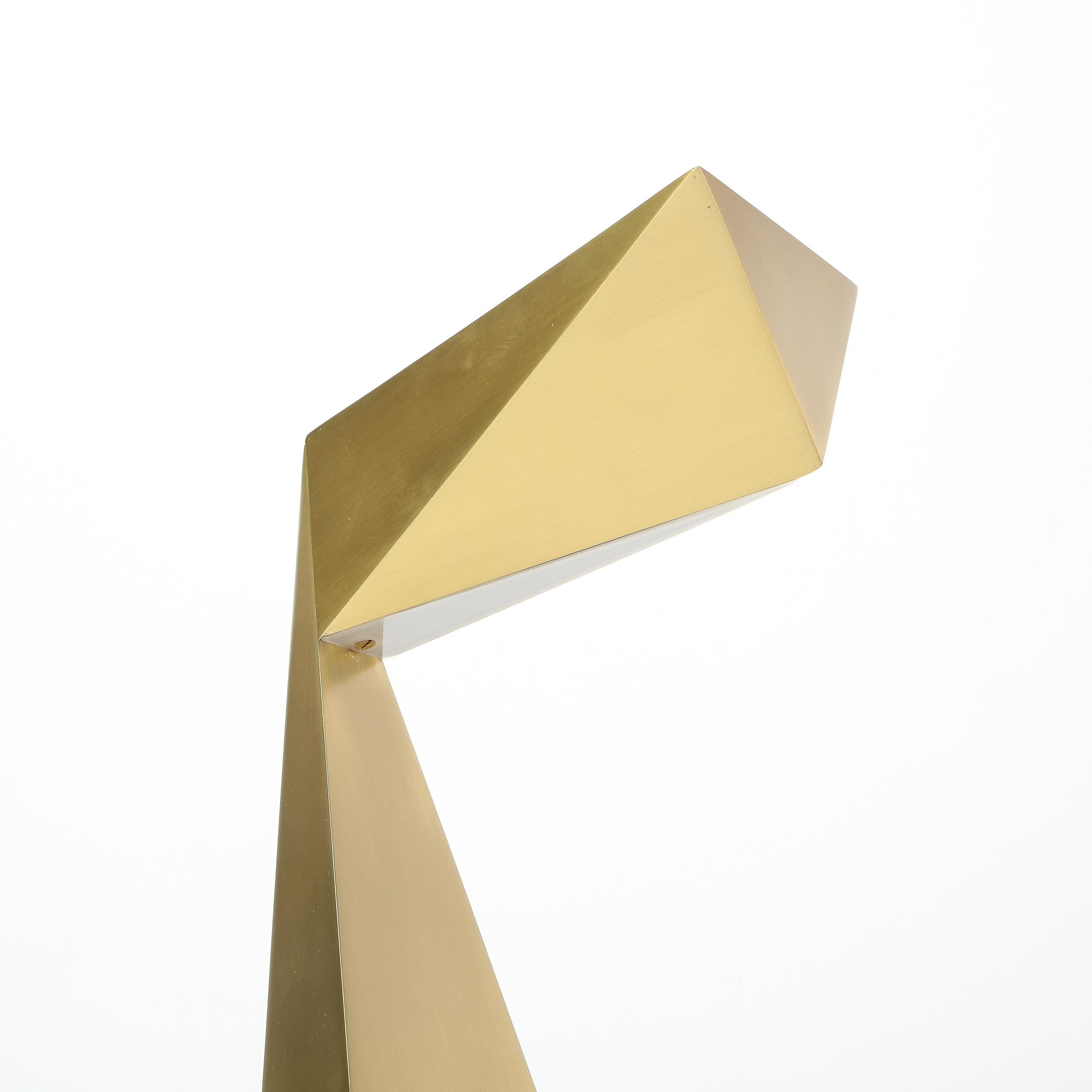 Modernist Brushed Brass Faceted Futurist Origami Lamp by Pouenat 5