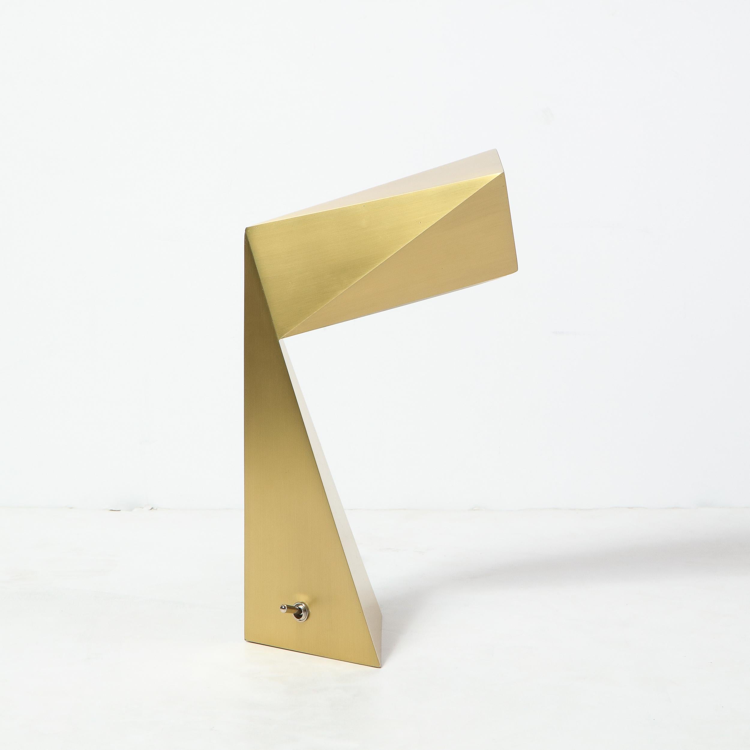 Modernist Brushed Brass Faceted Futurist Origami Lamp by Pouenat 6