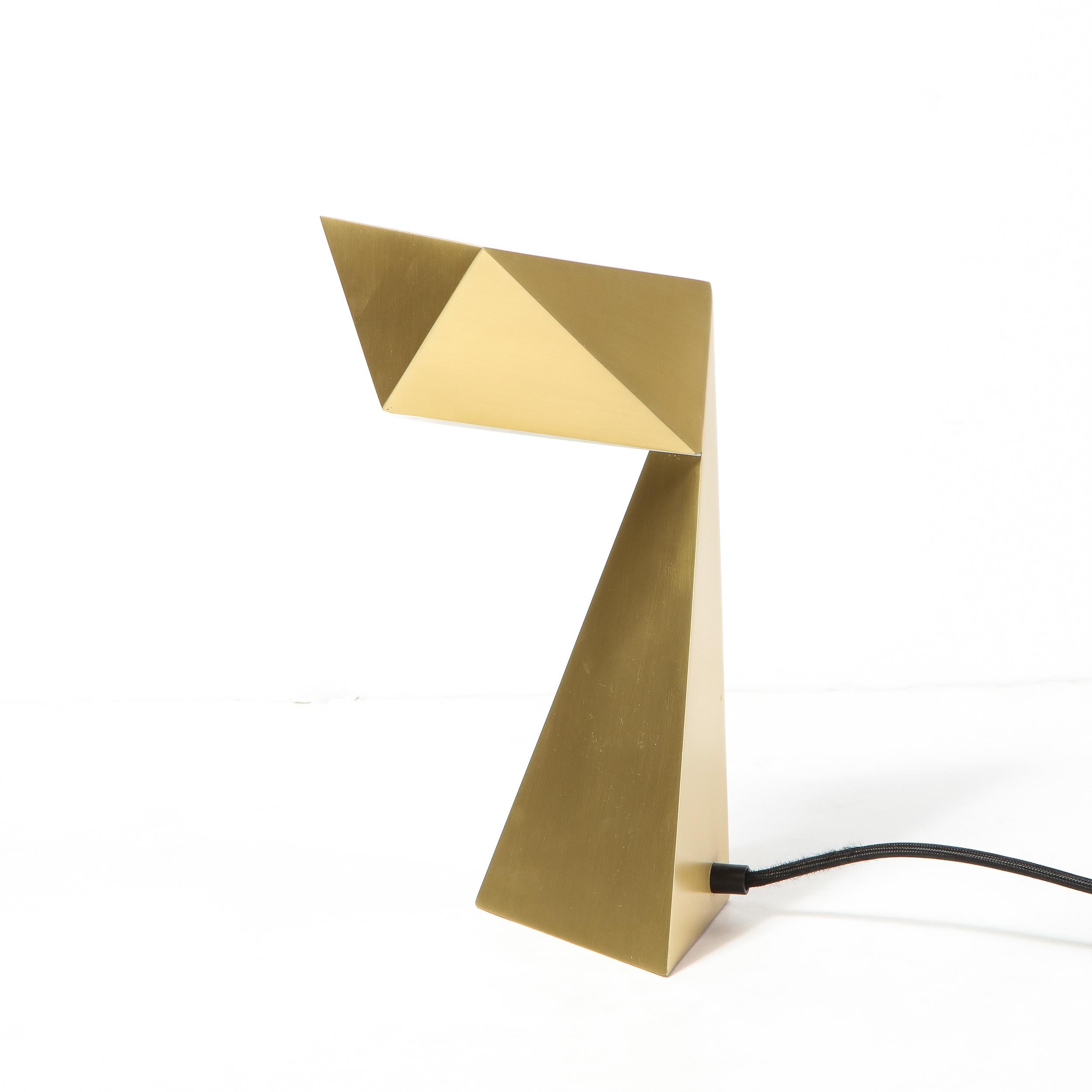 Modernist Brushed Brass Faceted Futurist Origami Lamp by Pouenat 7