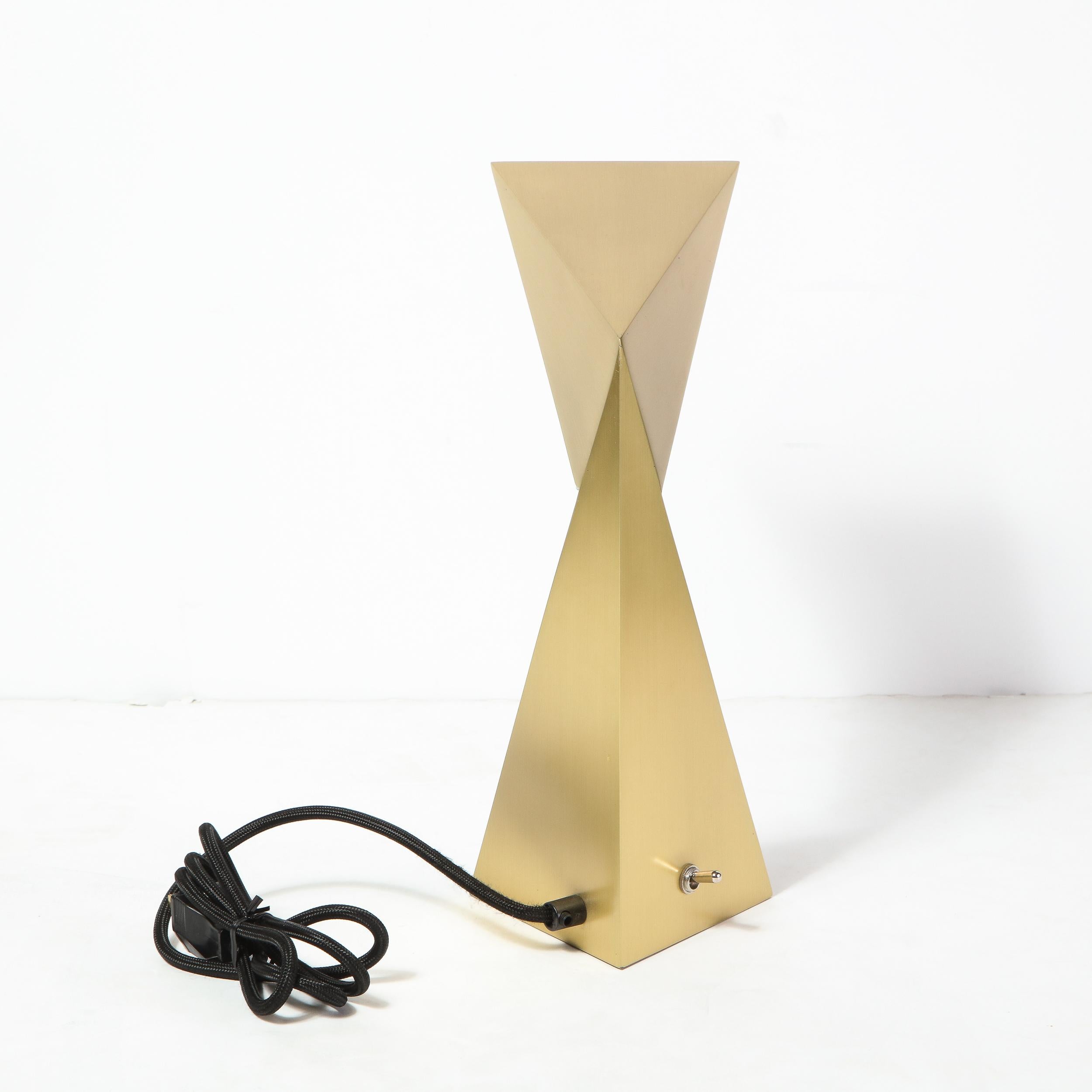 American Modernist Brushed Brass Faceted Futurist Origami Lamp by Pouenat